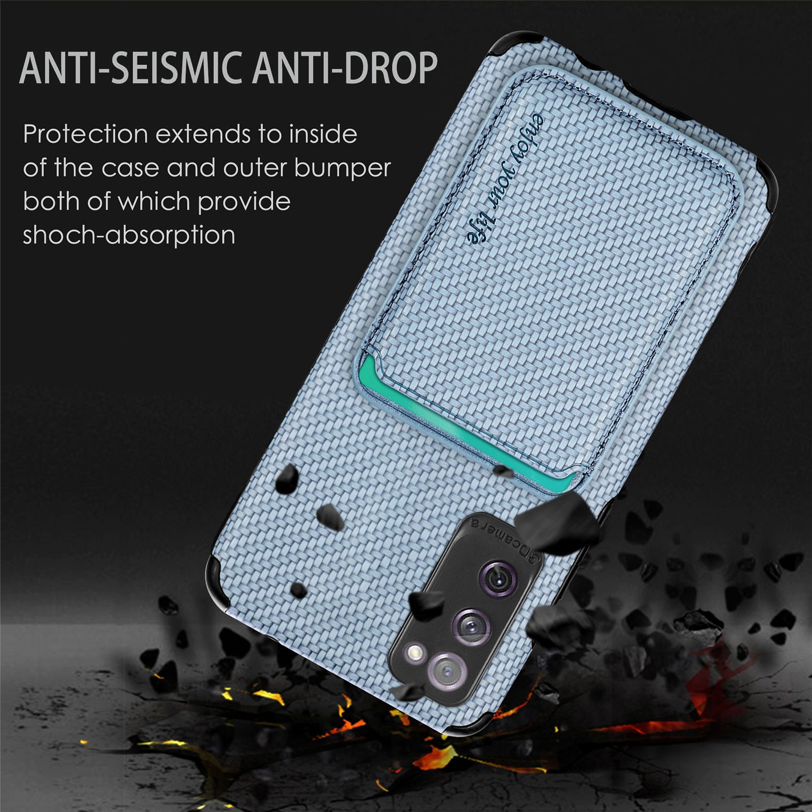 For Samsung Galaxy S20 FE 2022/S20 FE 5G/4G / Galaxy S20 Lite Dustproof PU Leather Coated TPU + PVC Phone Case Detachable Card Holder Carbon Fiber Texture Protective Cover - Blue