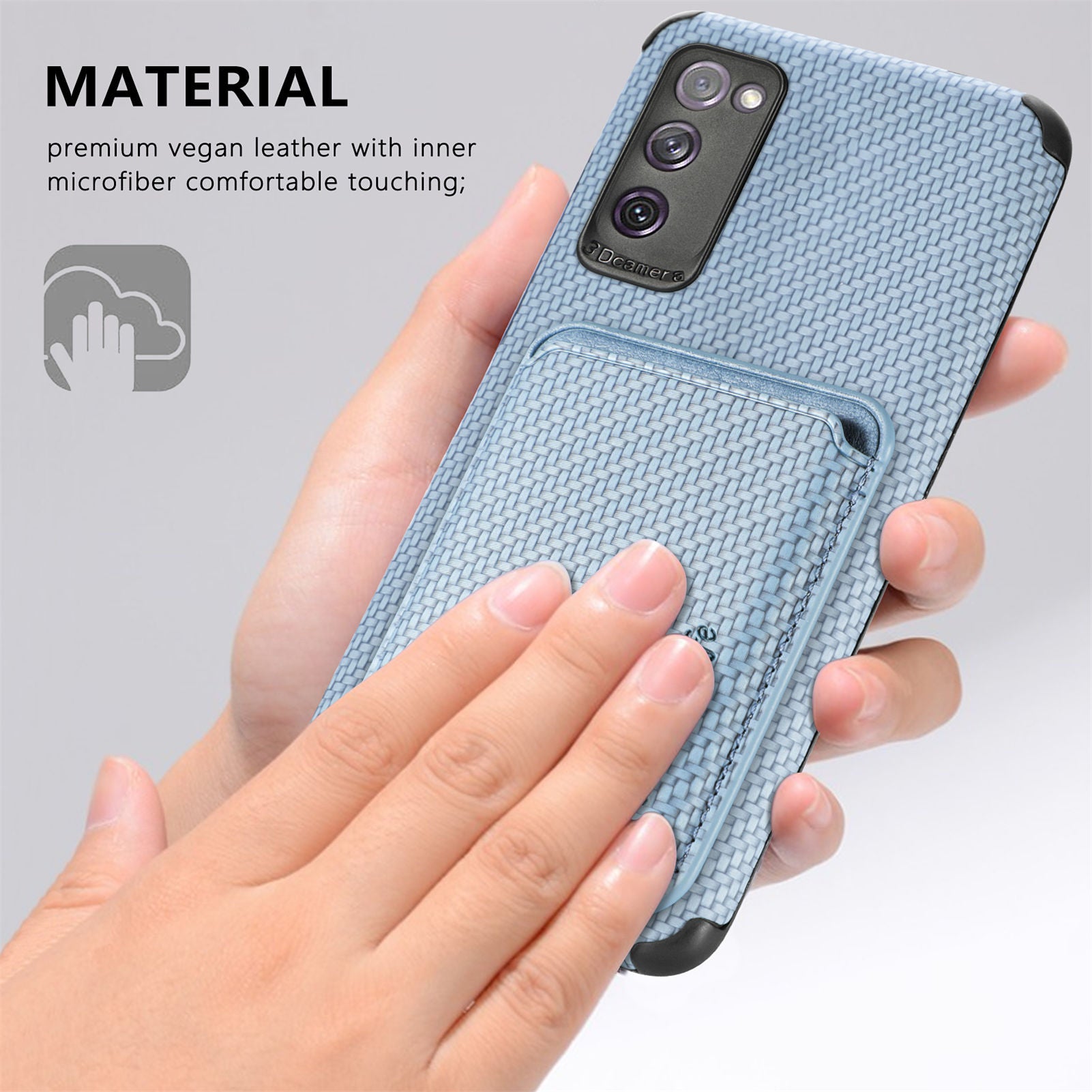 For Samsung Galaxy S20 FE 2022/S20 FE 5G/4G / Galaxy S20 Lite Dustproof PU Leather Coated TPU + PVC Phone Case Detachable Card Holder Carbon Fiber Texture Protective Cover - Blue