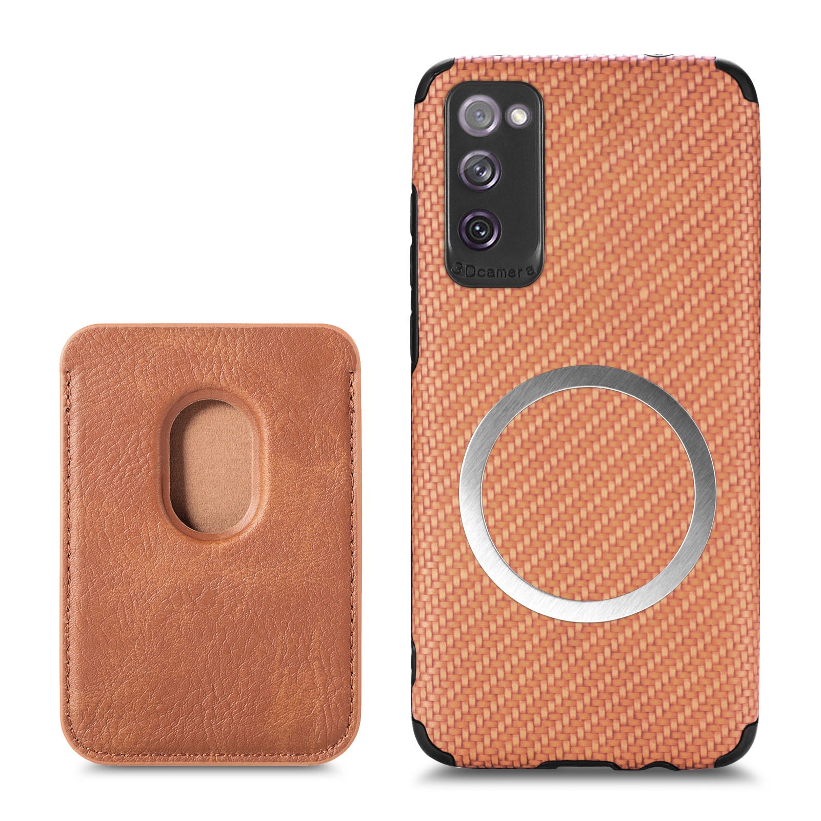 For Samsung Galaxy S20 FE 2022/S20 FE 5G/4G / Galaxy S20 Lite Dustproof PU Leather Coated TPU + PVC Phone Case Detachable Card Holder Carbon Fiber Texture Protective Cover - Brown