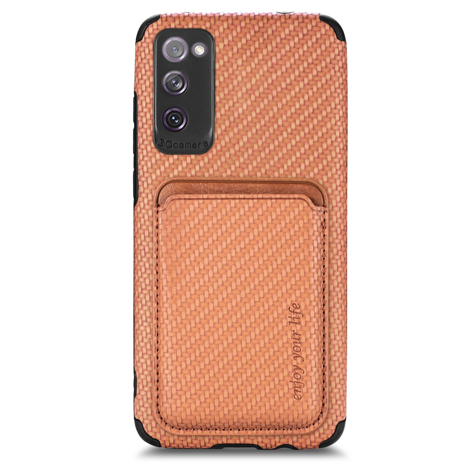 For Samsung Galaxy S20 FE 2022/S20 FE 5G/4G / Galaxy S20 Lite Dustproof PU Leather Coated TPU + PVC Phone Case Detachable Card Holder Carbon Fiber Texture Protective Cover - Brown