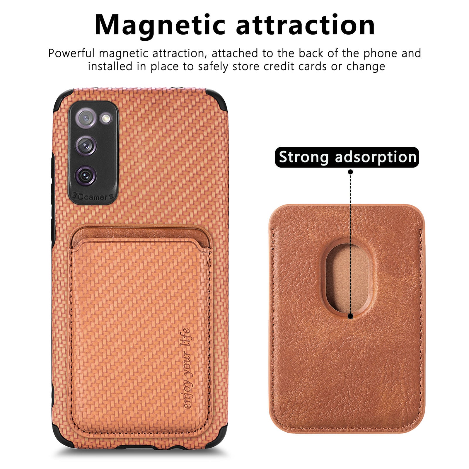 For Samsung Galaxy S20 FE 2022/S20 FE 5G/4G / Galaxy S20 Lite Dustproof PU Leather Coated TPU + PVC Phone Case Detachable Card Holder Carbon Fiber Texture Protective Cover - Brown