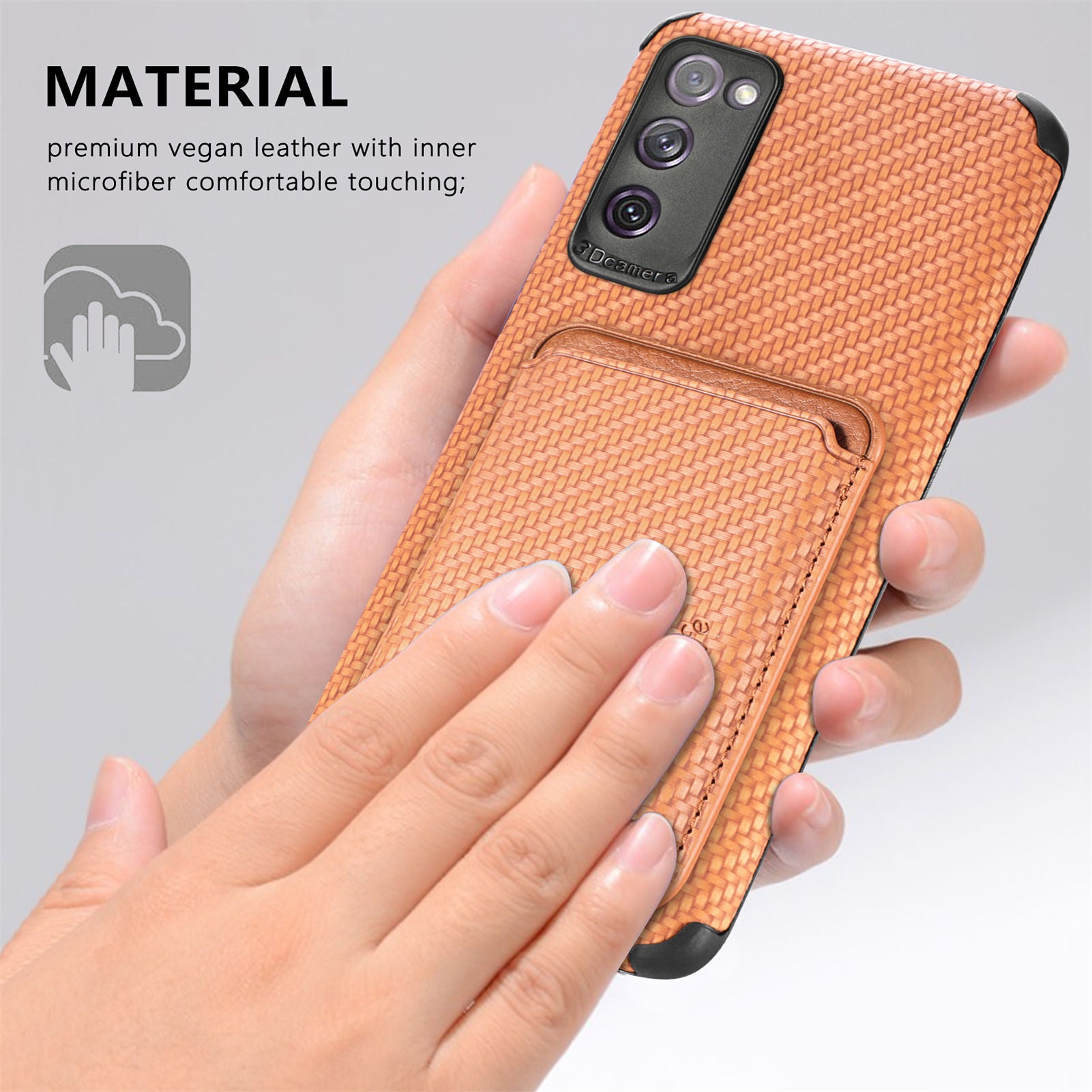 For Samsung Galaxy S20 FE 2022/S20 FE 5G/4G / Galaxy S20 Lite Dustproof PU Leather Coated TPU + PVC Phone Case Detachable Card Holder Carbon Fiber Texture Protective Cover - Brown