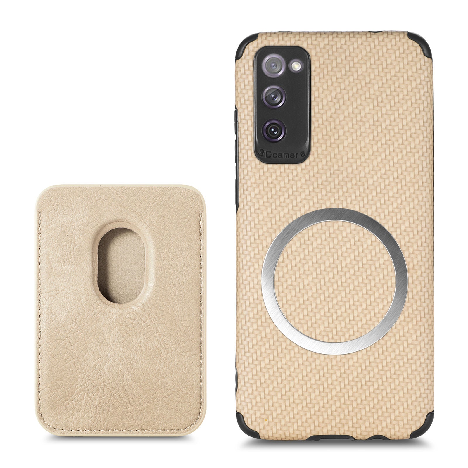 For Samsung Galaxy S20 FE 2022/S20 FE 5G/4G / Galaxy S20 Lite Dustproof PU Leather Coated TPU + PVC Phone Case Detachable Card Holder Carbon Fiber Texture Protective Cover - Khaki