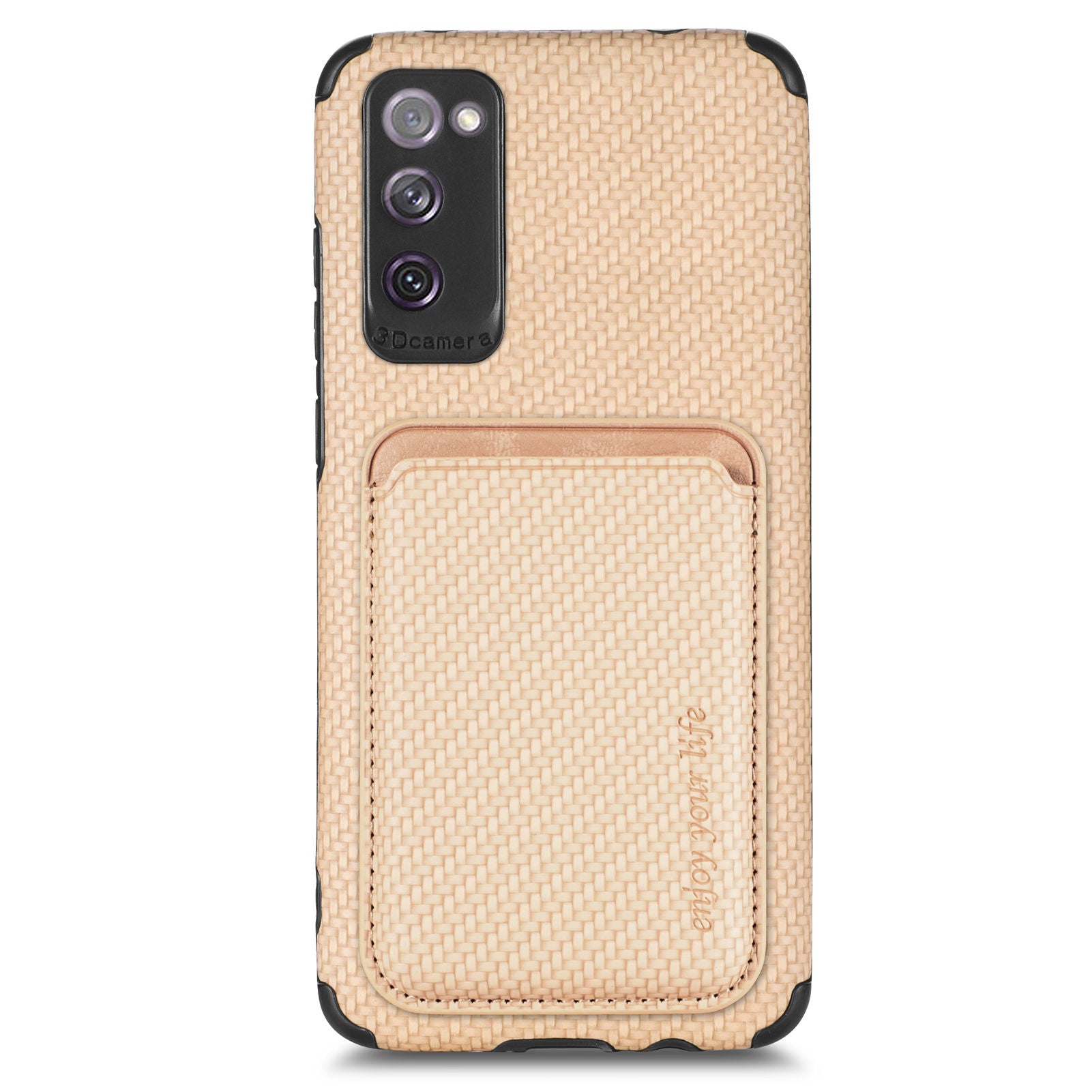 For Samsung Galaxy S20 FE 2022/S20 FE 5G/4G / Galaxy S20 Lite Dustproof PU Leather Coated TPU + PVC Phone Case Detachable Card Holder Carbon Fiber Texture Protective Cover - Khaki