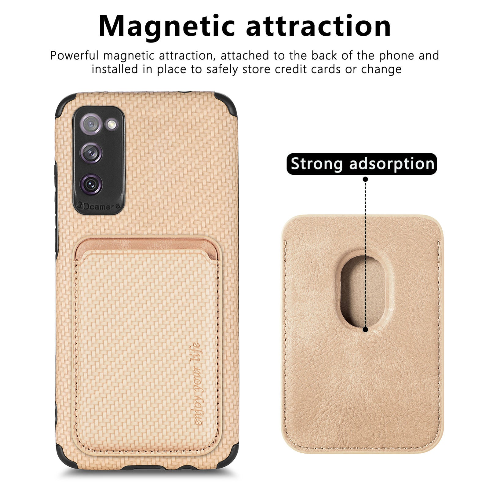 For Samsung Galaxy S20 FE 2022/S20 FE 5G/4G / Galaxy S20 Lite Dustproof PU Leather Coated TPU + PVC Phone Case Detachable Card Holder Carbon Fiber Texture Protective Cover - Khaki