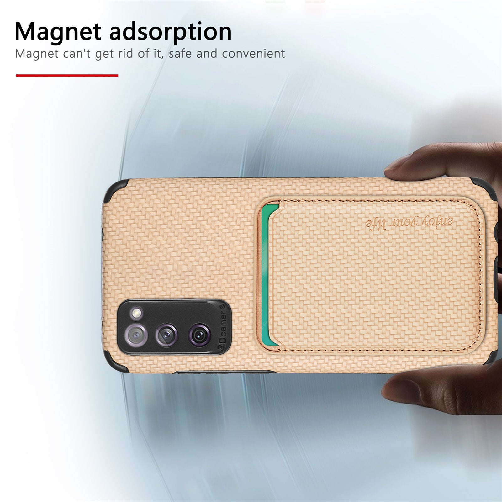 For Samsung Galaxy S20 FE 2022/S20 FE 5G/4G / Galaxy S20 Lite Dustproof PU Leather Coated TPU + PVC Phone Case Detachable Card Holder Carbon Fiber Texture Protective Cover - Khaki