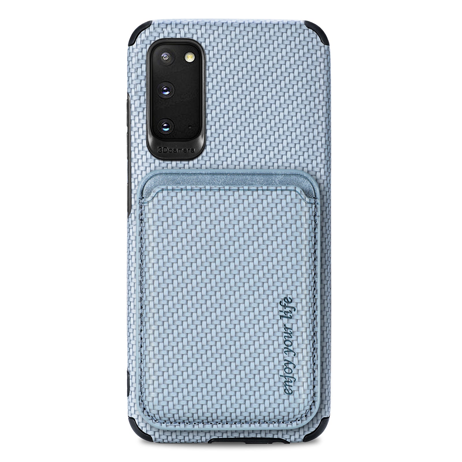 For Samsung Galaxy S20 4G/5G Smartphone Cover PU Leather Coated TPU + PVC Detachable Card Holder Carbon Fiber Texture Phone Case - Blue