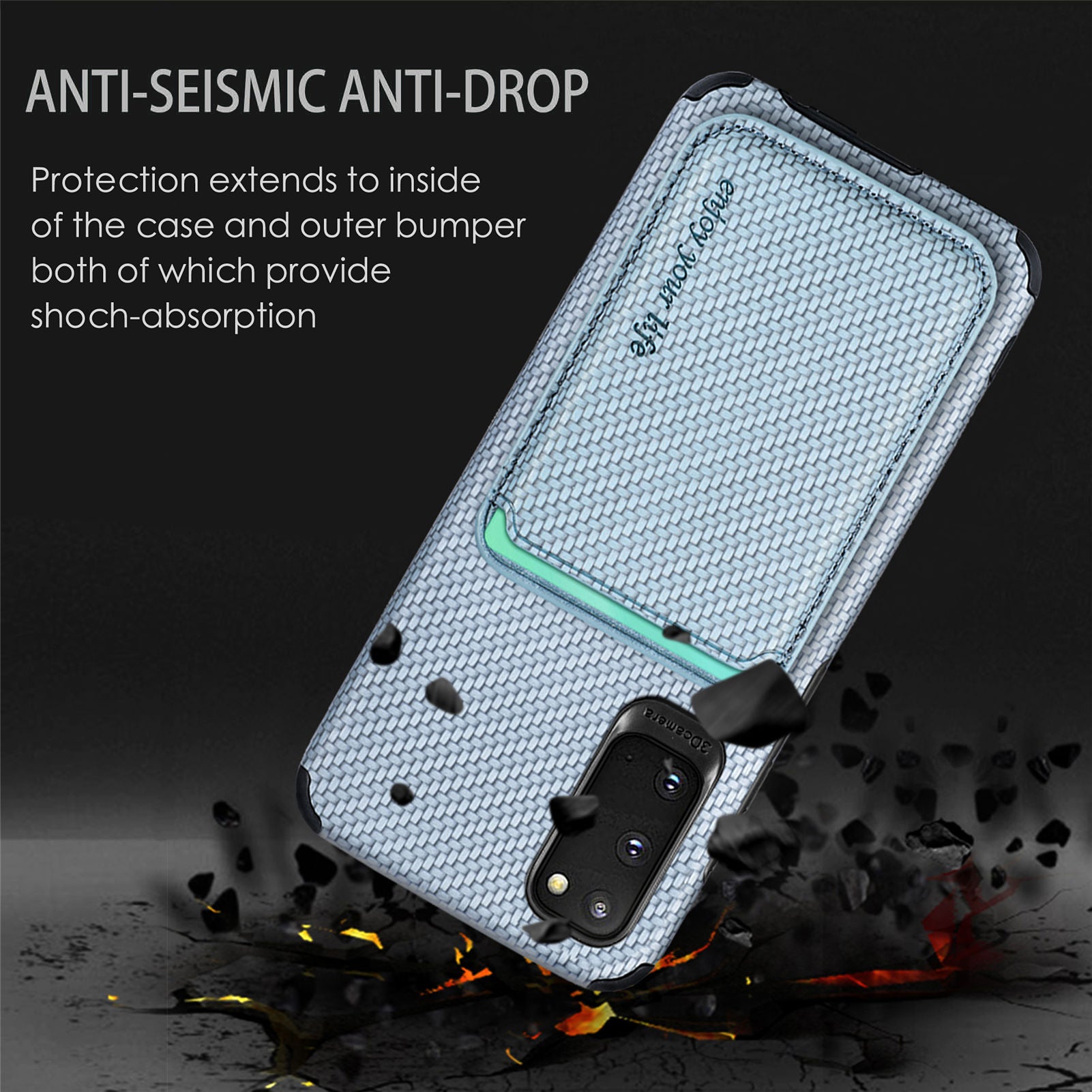 For Samsung Galaxy S20 4G/5G Smartphone Cover PU Leather Coated TPU + PVC Detachable Card Holder Carbon Fiber Texture Phone Case - Blue