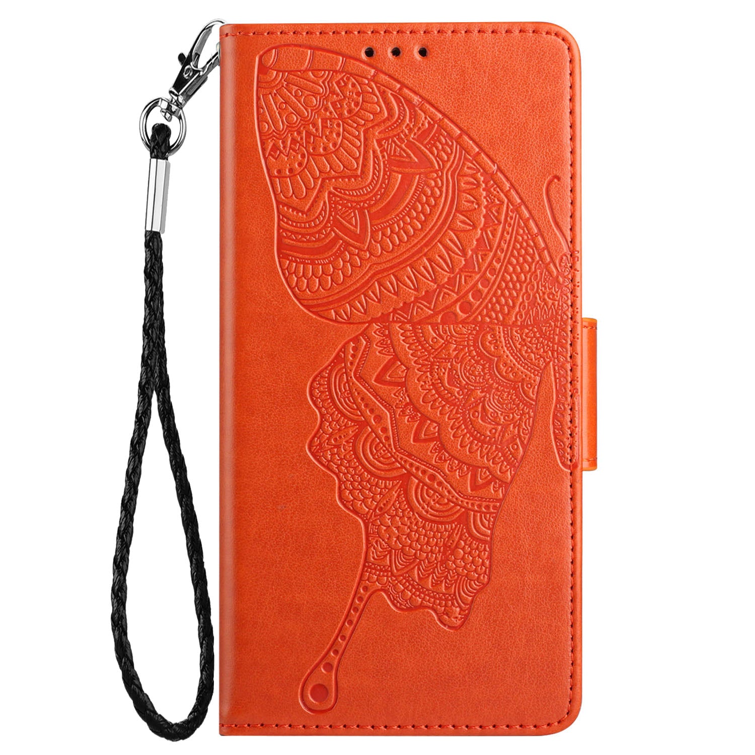 Wallet Stand Phone Case for Samsung Galaxy S20 FE 2022/S20 FE 4G/FE 5G/S20 Lite Scratch Resistant PU Leather Cover Butterfly Flower Imprinted Phone Protector - Orange