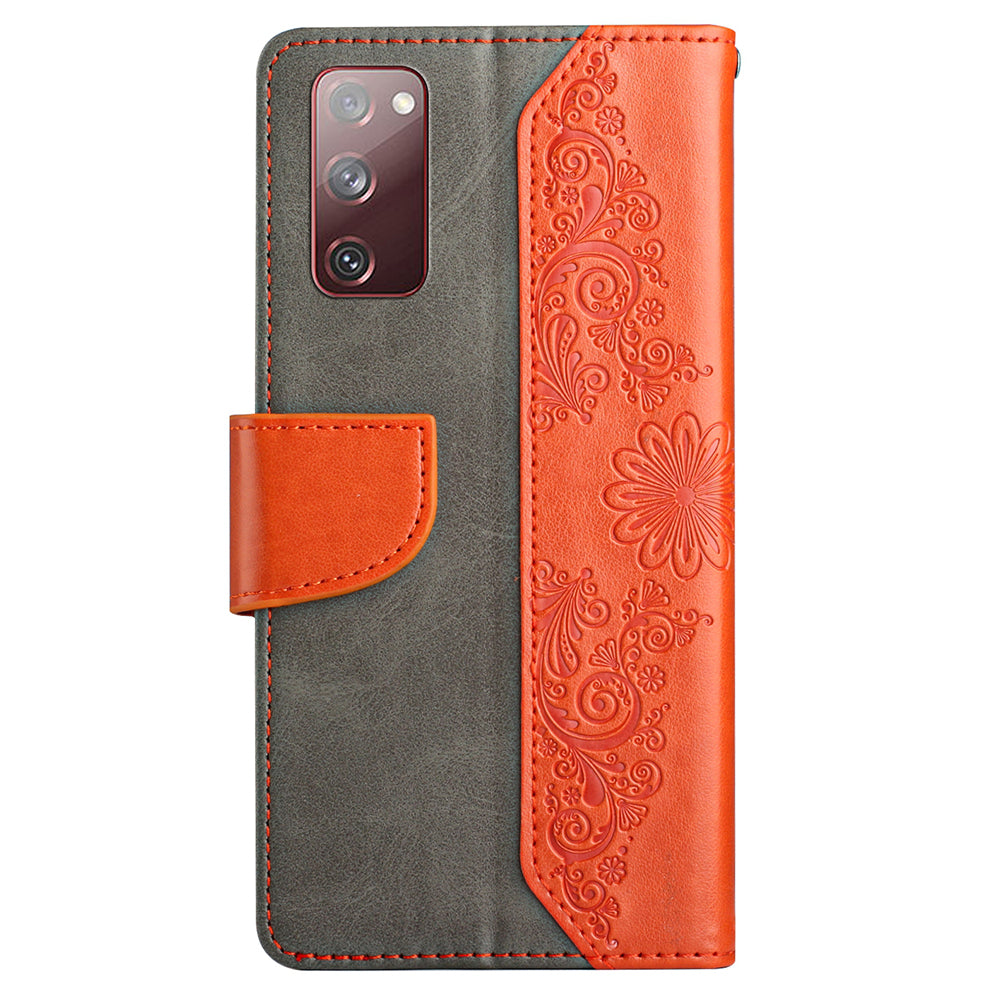 Wallet Stand Phone Case for Samsung Galaxy S20 FE 2022/S20 FE 4G/FE 5G/S20 Lite Scratch Resistant PU Leather Cover Butterfly Flower Imprinted Phone Protector - Orange