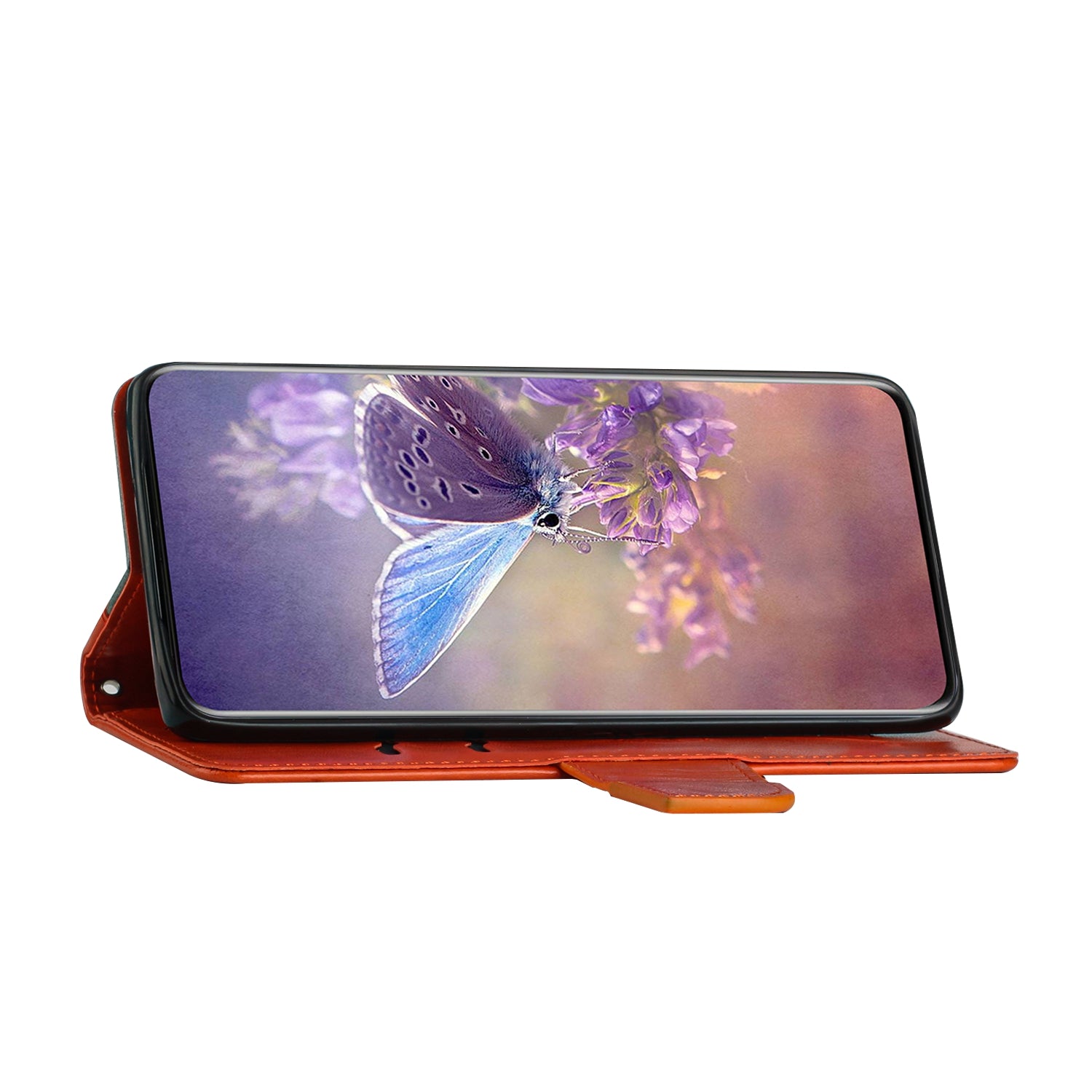 Wallet Stand Phone Case for Samsung Galaxy S20 FE 2022/S20 FE 4G/FE 5G/S20 Lite Scratch Resistant PU Leather Cover Butterfly Flower Imprinted Phone Protector - Orange