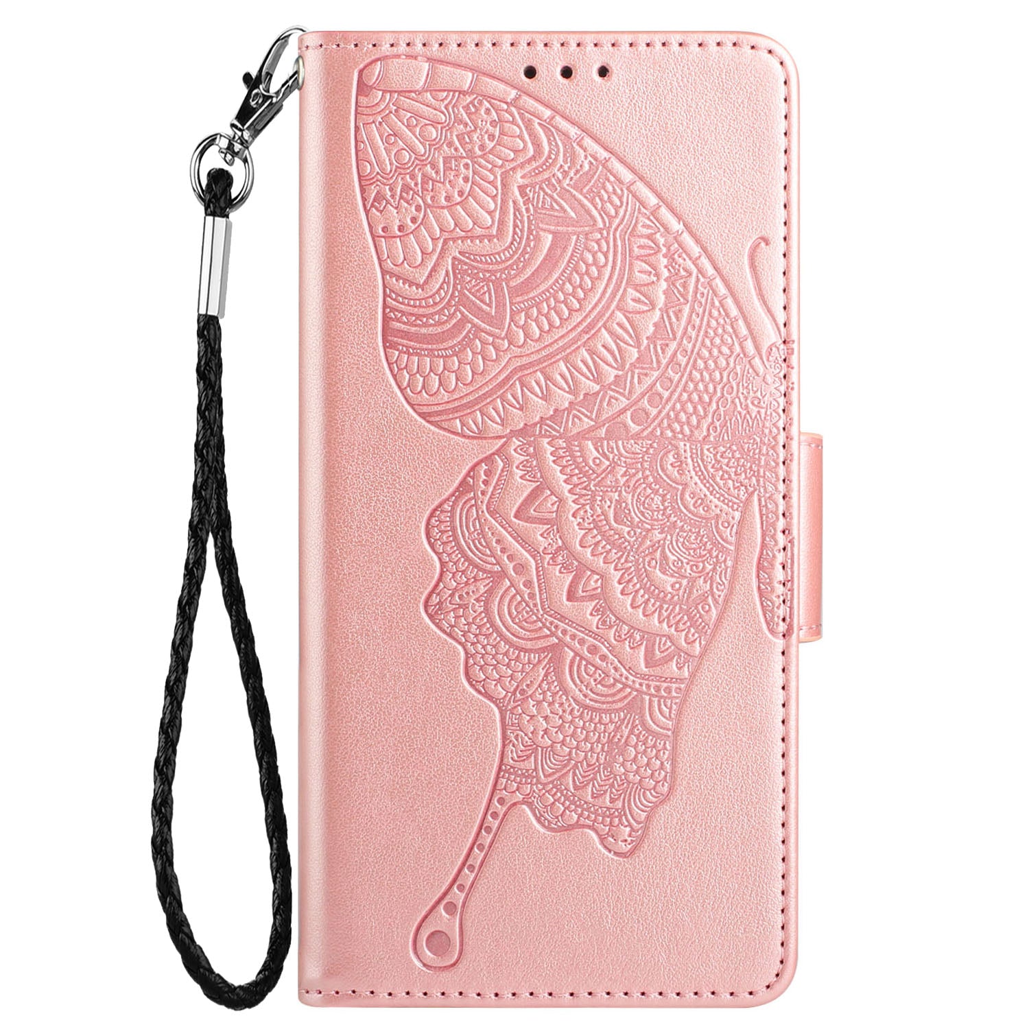 Wallet Stand Phone Case for Samsung Galaxy S20 FE 2022/S20 FE 4G/FE 5G/S20 Lite Scratch Resistant PU Leather Cover Butterfly Flower Imprinted Phone Protector - Rose Gold