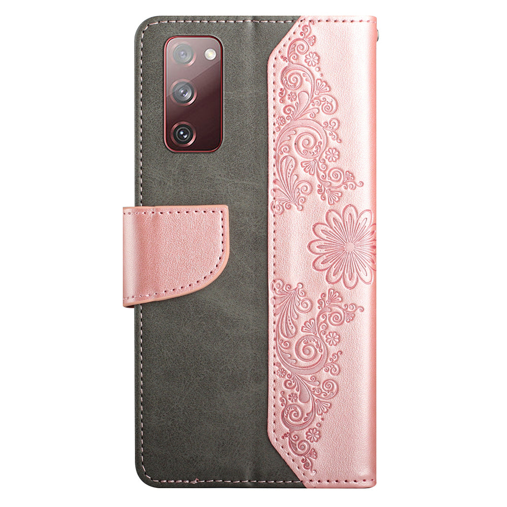 Wallet Stand Phone Case for Samsung Galaxy S20 FE 2022/S20 FE 4G/FE 5G/S20 Lite Scratch Resistant PU Leather Cover Butterfly Flower Imprinted Phone Protector - Rose Gold