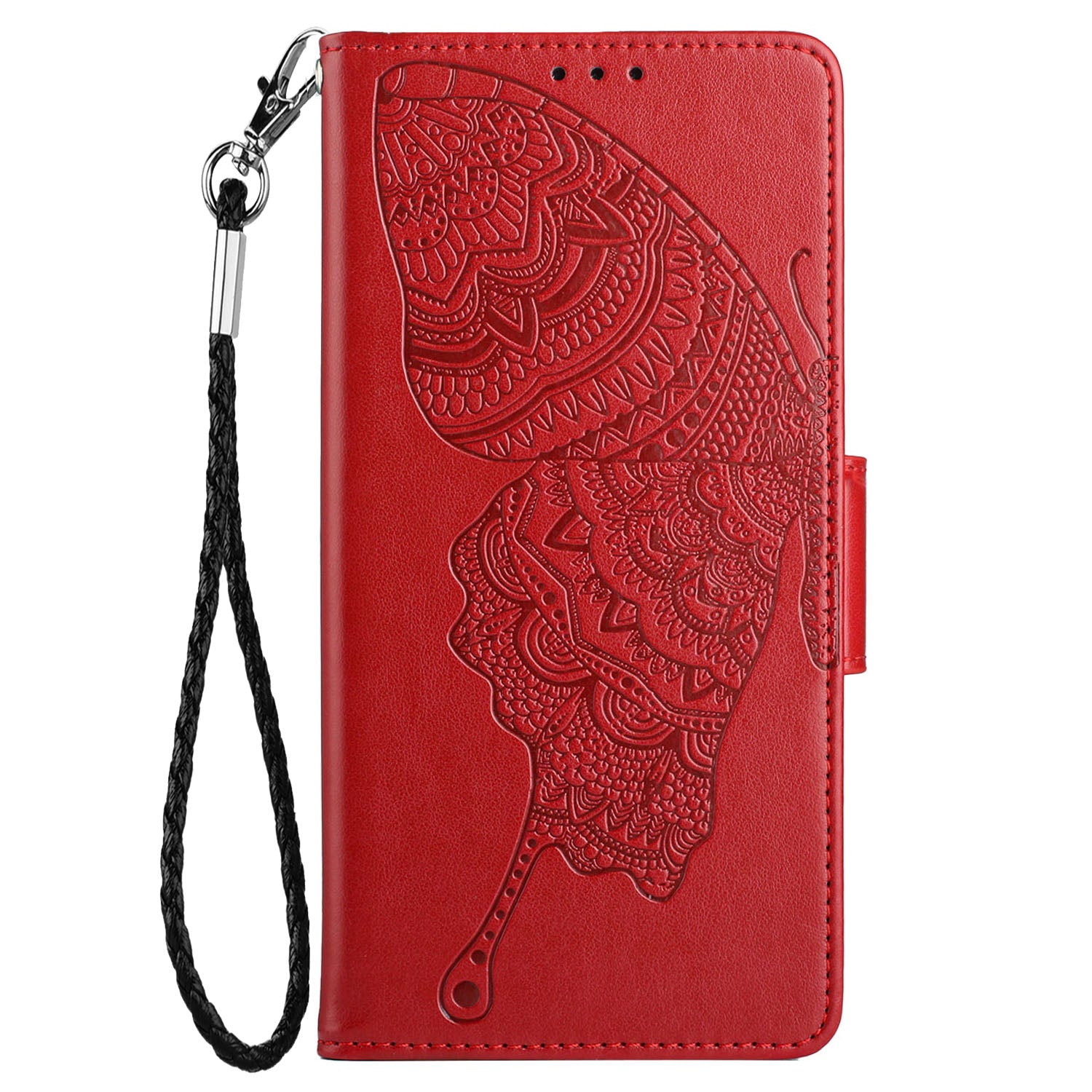 Wallet Stand Phone Case for Samsung Galaxy S20 FE 2022/S20 FE 4G/FE 5G/S20 Lite Scratch Resistant PU Leather Cover Butterfly Flower Imprinted Phone Protector - Red