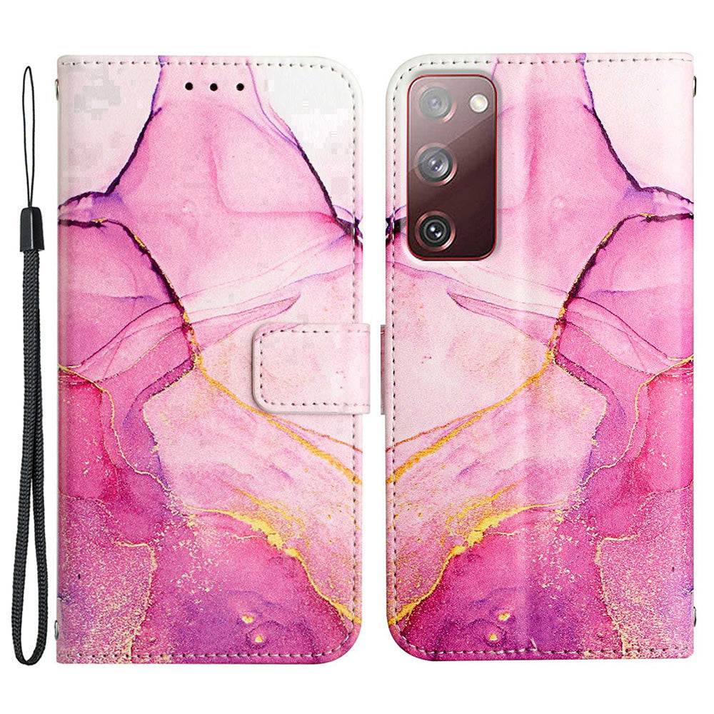 YB Pattern Printing Leather Series-5 for Samsung Galaxy S20 FE 2022/S20 FE 4G/S20 FE 5G/S20 Lite/S20 Fan Edition/S20 Fan Edition 5G Marble Pattern Leather Case Wallet Stand Phone Shell - Pink Purple Gold LS001