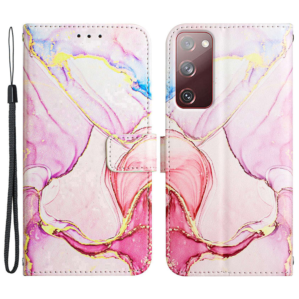 YB Pattern Printing Leather Series-5 for Samsung Galaxy S20 FE 2022/S20 FE 4G/S20 FE 5G/S20 Lite/S20 Fan Edition/S20 Fan Edition 5G Marble Pattern Leather Case Wallet Stand Phone Shell - Rose Gold LS005