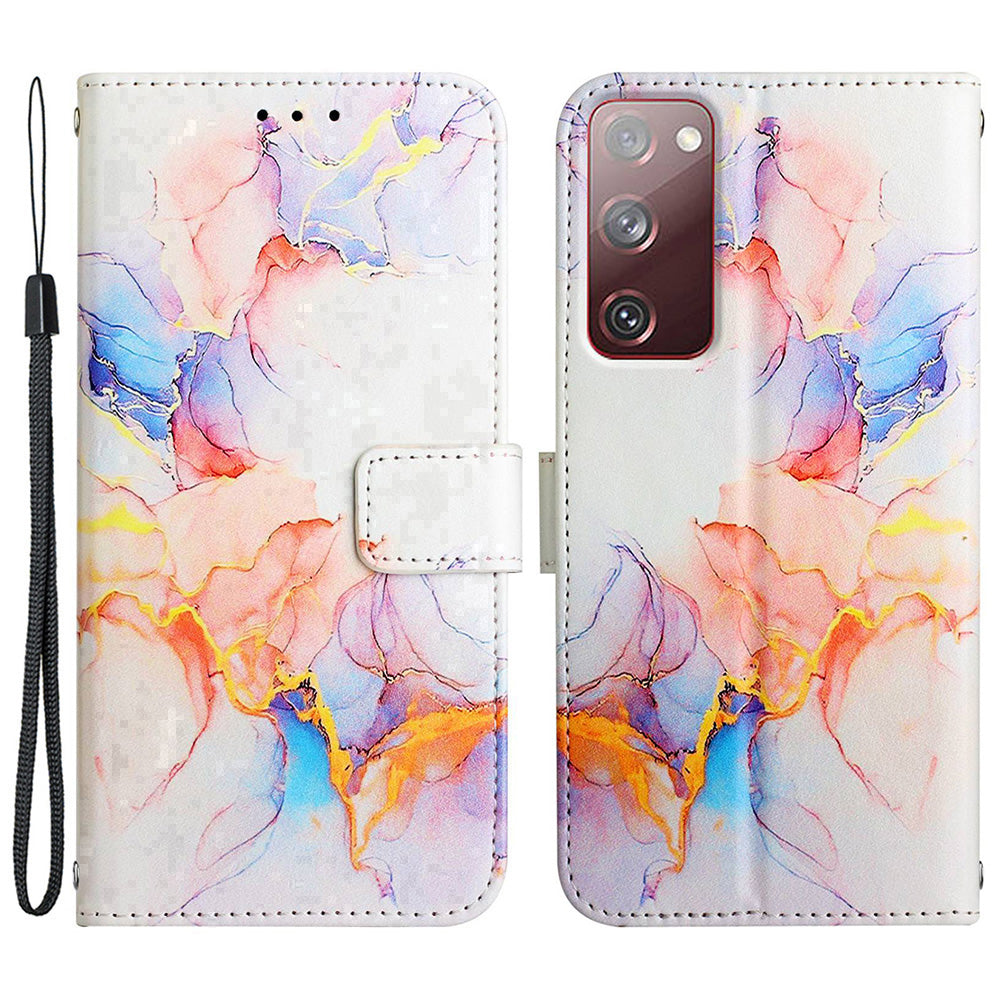 YB Pattern Printing Leather Series-5 for Samsung Galaxy S20 FE 2022/S20 FE 4G/S20 FE 5G/S20 Lite/S20 Fan Edition/S20 Fan Edition 5G Marble Pattern Leather Case Wallet Stand Phone Shell - Milky Way Marble White LS004