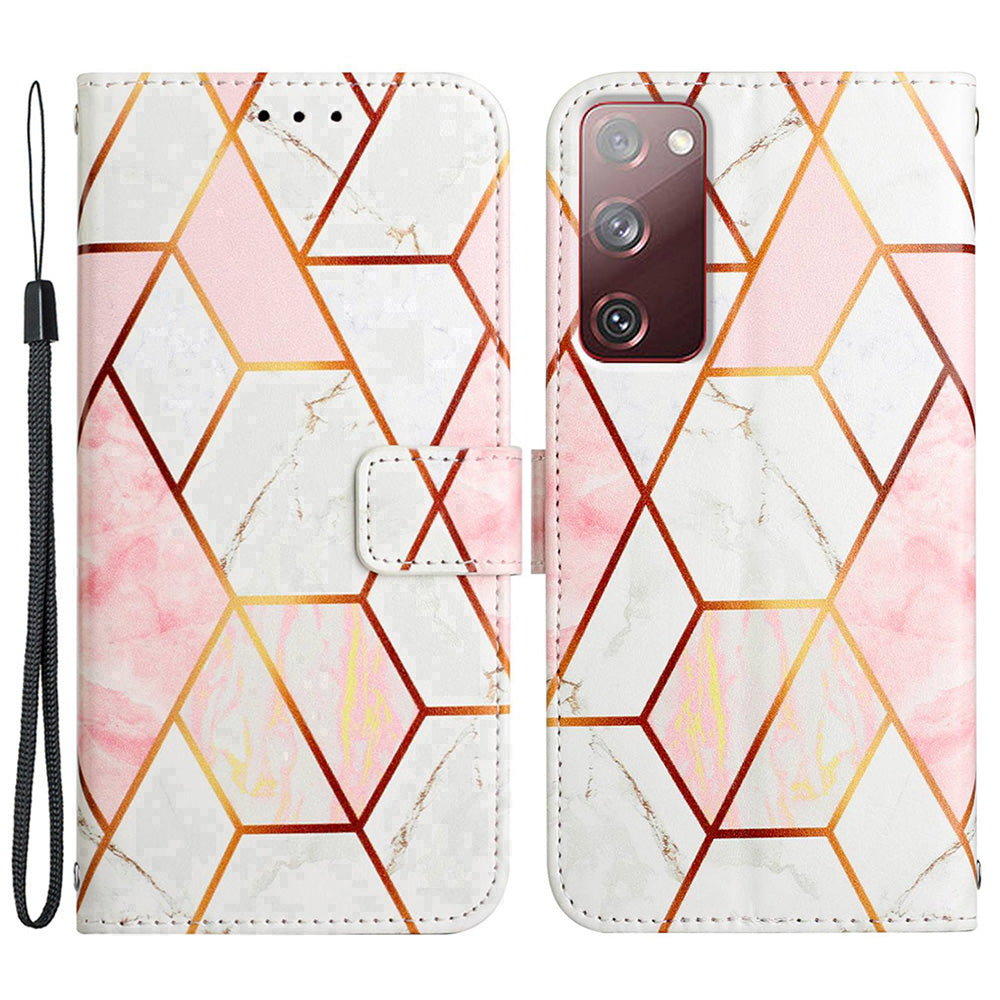 YB Pattern Printing Leather Series-5 for Samsung Galaxy S20 FE 2022/S20 FE 4G/S20 FE 5G/S20 Lite/S20 Fan Edition/S20 Fan Edition 5G Marble Pattern Leather Case Wallet Stand Phone Shell - Pink White LS002