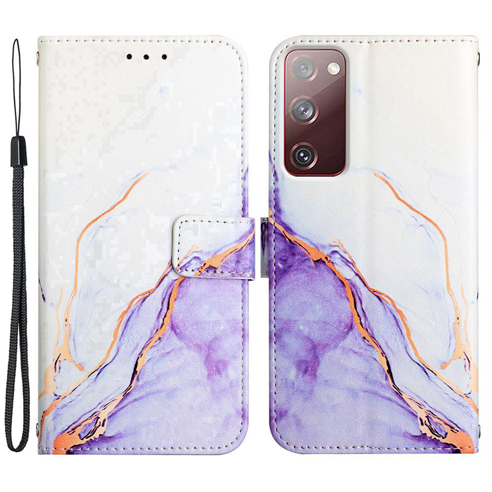 YB Pattern Printing Leather Series-5 for Samsung Galaxy S20 FE 2022/S20 FE 4G/S20 FE 5G/S20 Lite/S20 Fan Edition/S20 Fan Edition 5G Marble Pattern Leather Case Wallet Stand Phone Shell - White Purple LS006