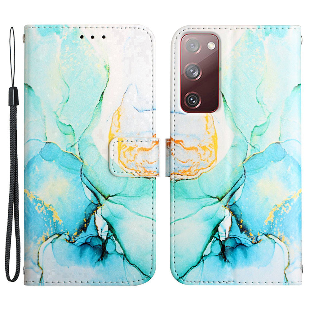 YB Pattern Printing Leather Series-5 for Samsung Galaxy S20 FE 2022/S20 FE 4G/S20 FE 5G/S20 Lite/S20 Fan Edition/S20 Fan Edition 5G Marble Pattern Leather Case Wallet Stand Phone Shell - Green LS003