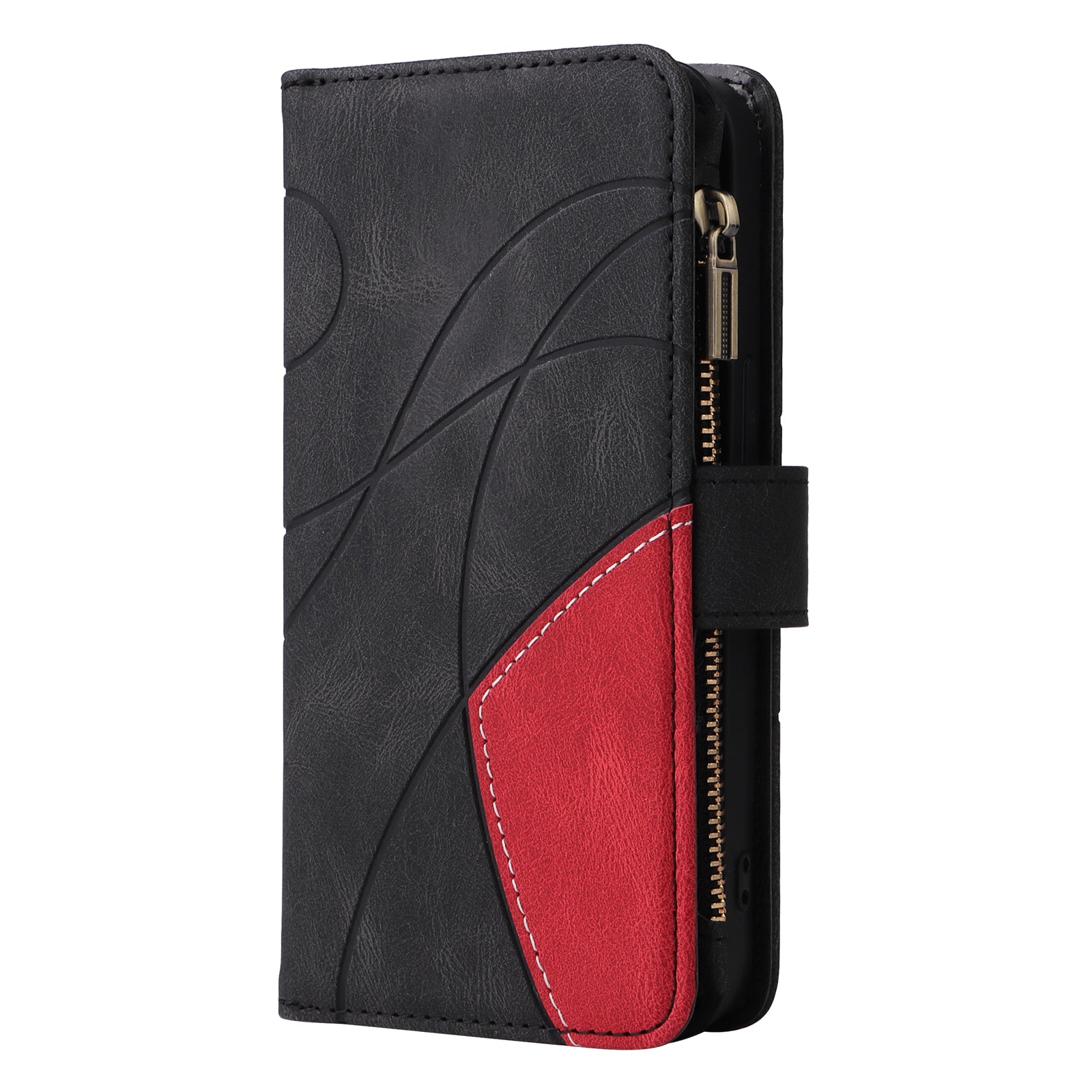 For Samsung Galaxy S20 FE 2022/S20 FE 5G/S20 FE 4G/S20 Lite KT Multi-function Series-5 Stylish Bi-color Splicing PU Leather Shockproof Case Zipper Pocket Multiple Card Slots Cover Shell - Black