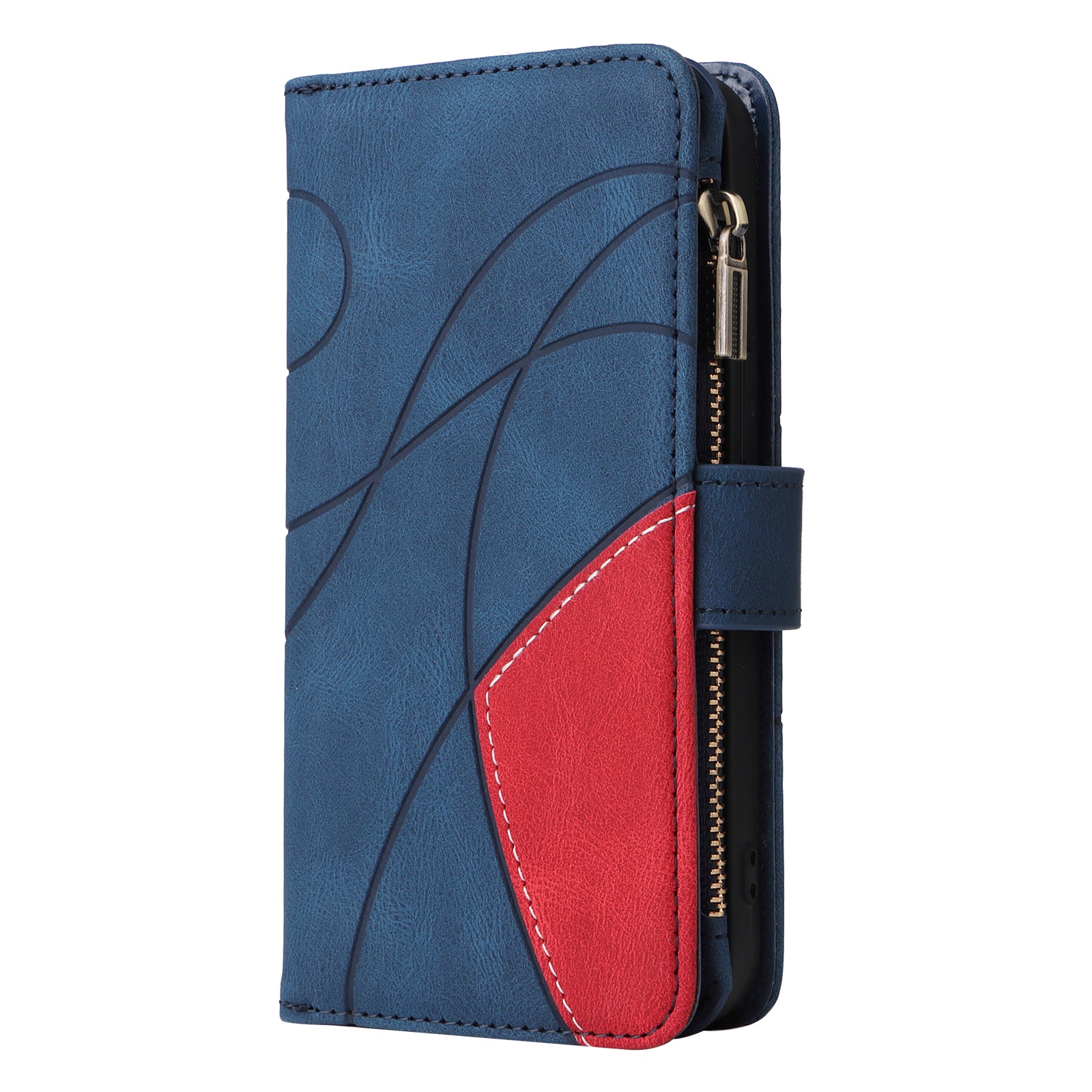 For Samsung Galaxy S20 FE 2022/S20 FE 5G/S20 FE 4G/S20 Lite KT Multi-function Series-5 Stylish Bi-color Splicing PU Leather Shockproof Case Zipper Pocket Multiple Card Slots Cover Shell - Blue