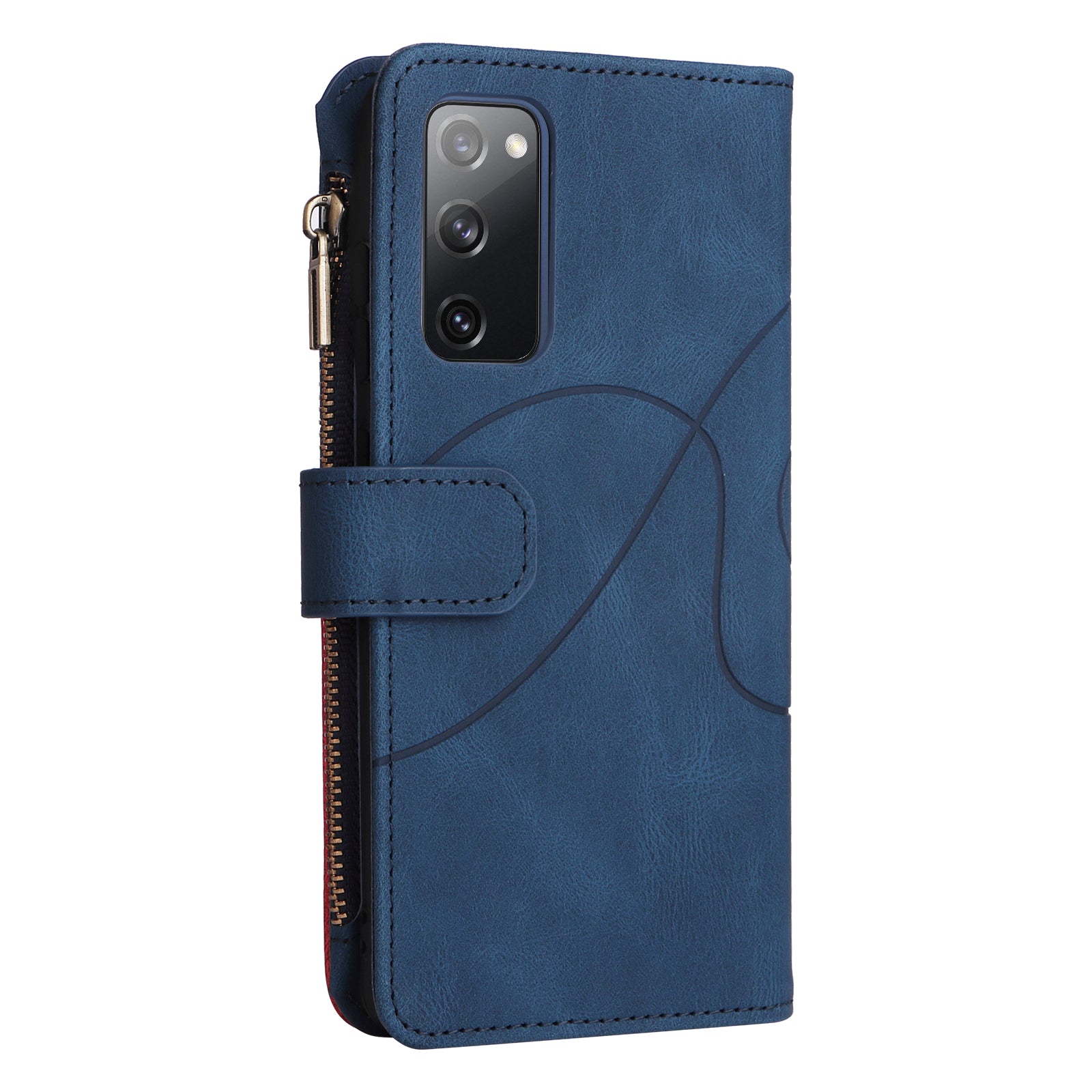 For Samsung Galaxy S20 FE 2022/S20 FE 5G/S20 FE 4G/S20 Lite KT Multi-function Series-5 Stylish Bi-color Splicing PU Leather Shockproof Case Zipper Pocket Multiple Card Slots Cover Shell - Blue