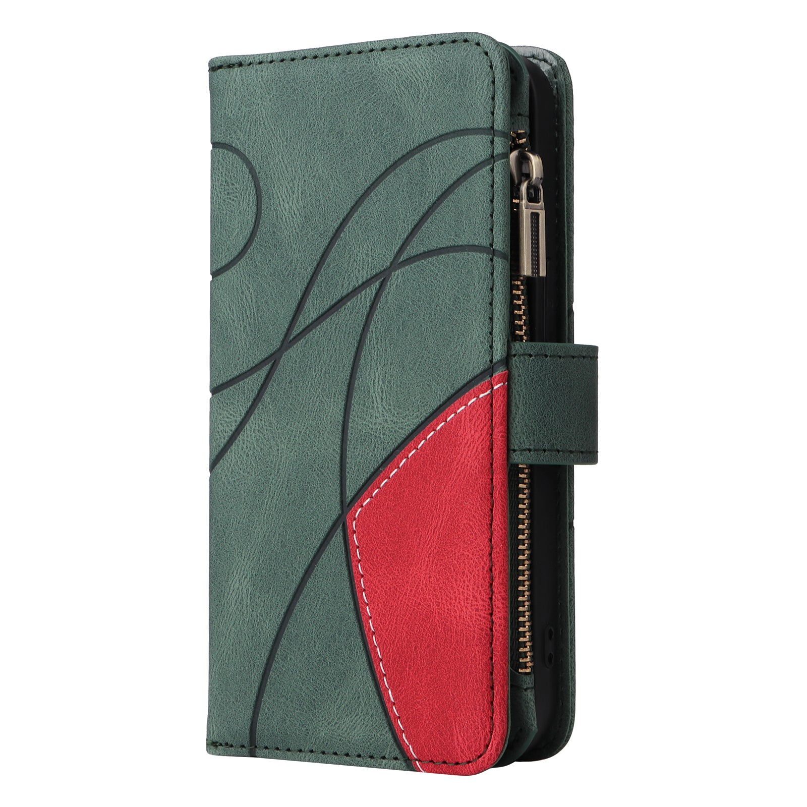 For Samsung Galaxy S20 FE 2022/S20 FE 5G/S20 FE 4G/S20 Lite KT Multi-function Series-5 Stylish Bi-color Splicing PU Leather Shockproof Case Zipper Pocket Multiple Card Slots Cover Shell - Green