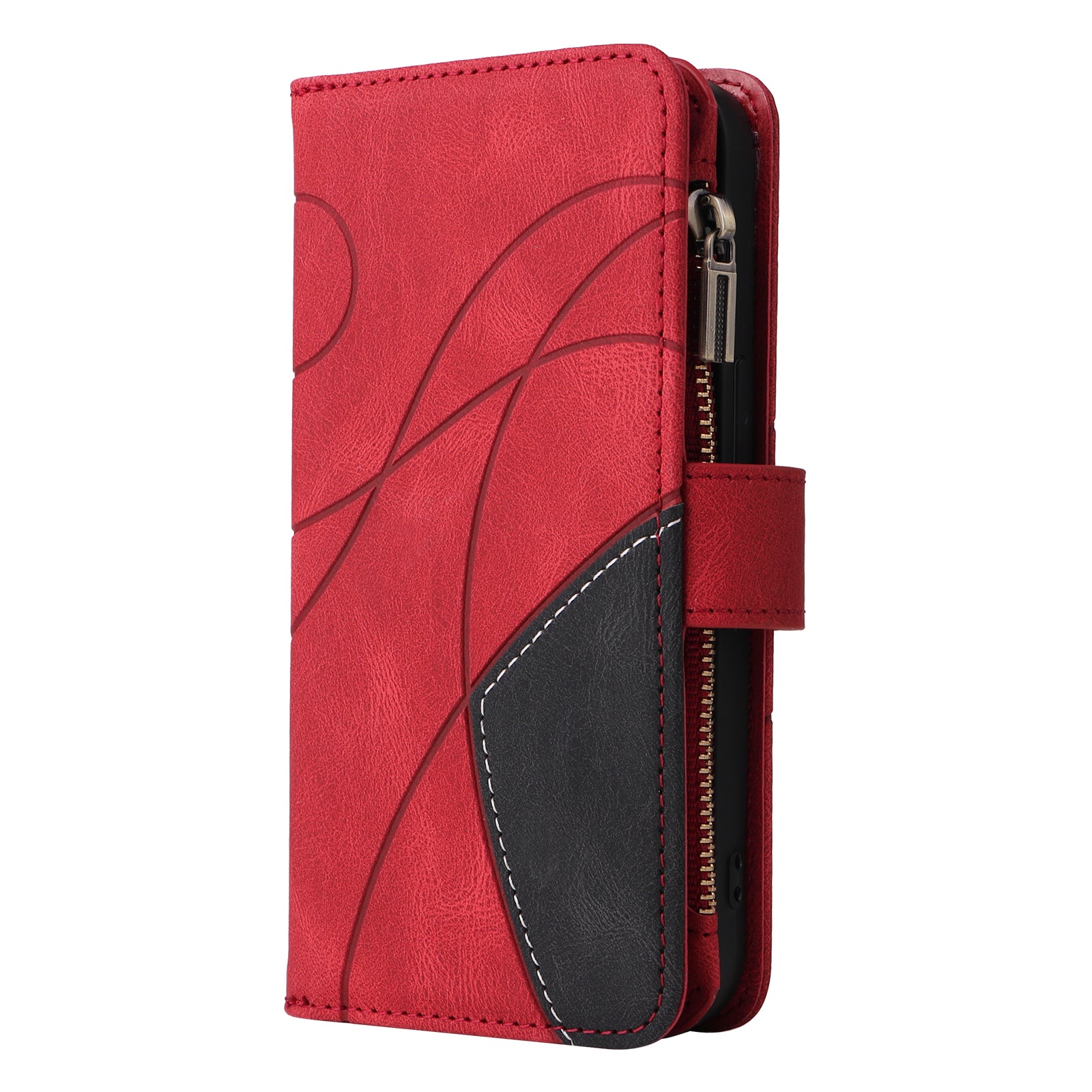 For Samsung Galaxy S20 FE 2022/S20 FE 5G/S20 FE 4G/S20 Lite KT Multi-function Series-5 Stylish Bi-color Splicing PU Leather Shockproof Case Zipper Pocket Multiple Card Slots Cover Shell - Red