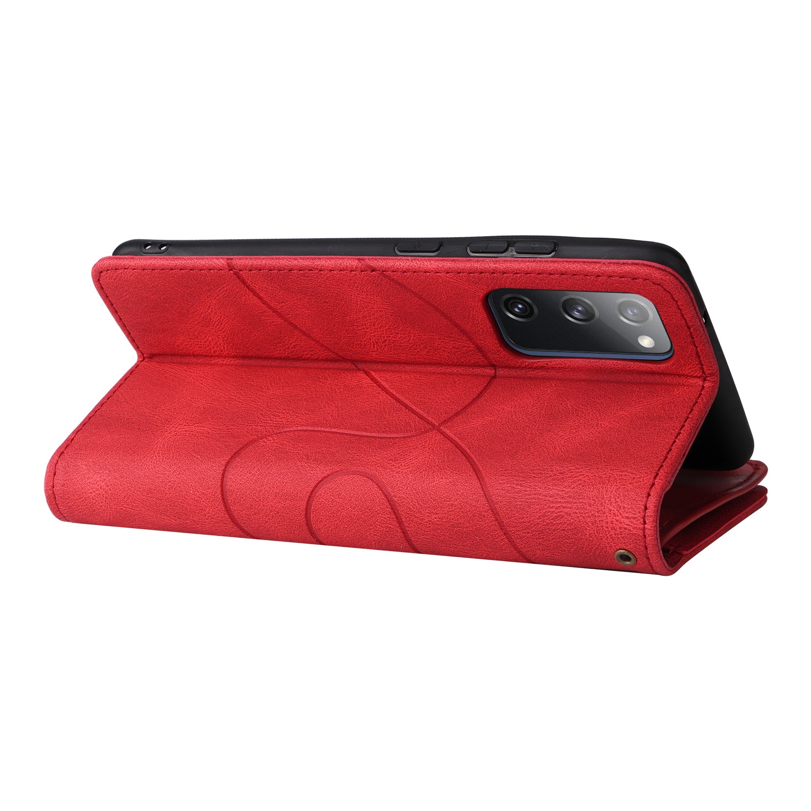 For Samsung Galaxy S20 FE 2022/S20 FE 5G/S20 FE 4G/S20 Lite KT Multi-function Series-5 Stylish Bi-color Splicing PU Leather Shockproof Case Zipper Pocket Multiple Card Slots Cover Shell - Red