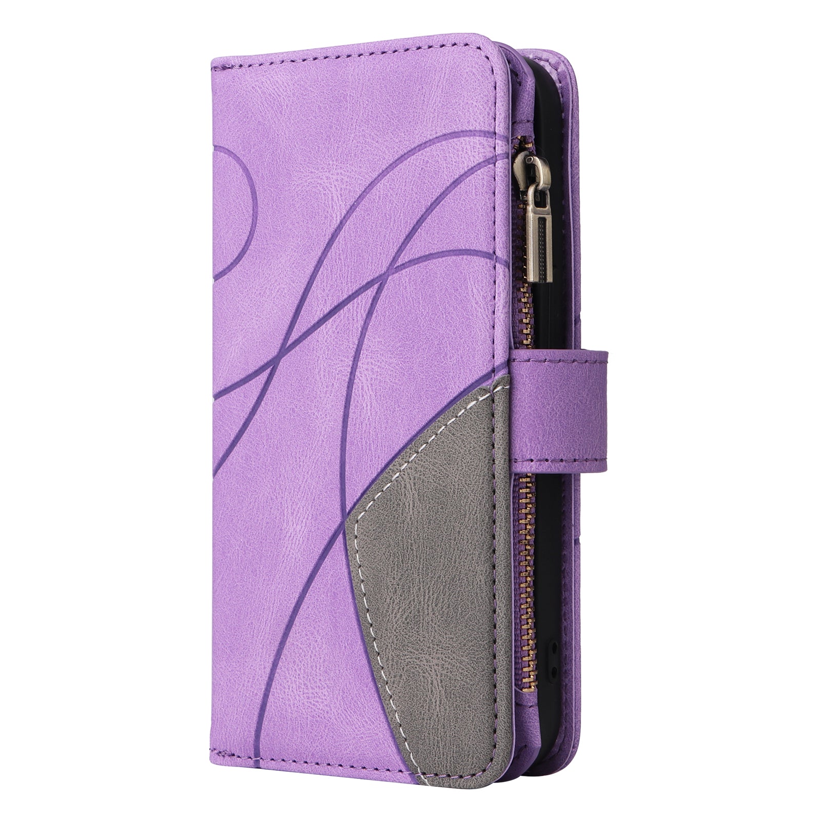 For Samsung Galaxy S20 FE 2022/S20 FE 5G/S20 FE 4G/S20 Lite KT Multi-function Series-5 Stylish Bi-color Splicing PU Leather Shockproof Case Zipper Pocket Multiple Card Slots Cover Shell - Light Purple