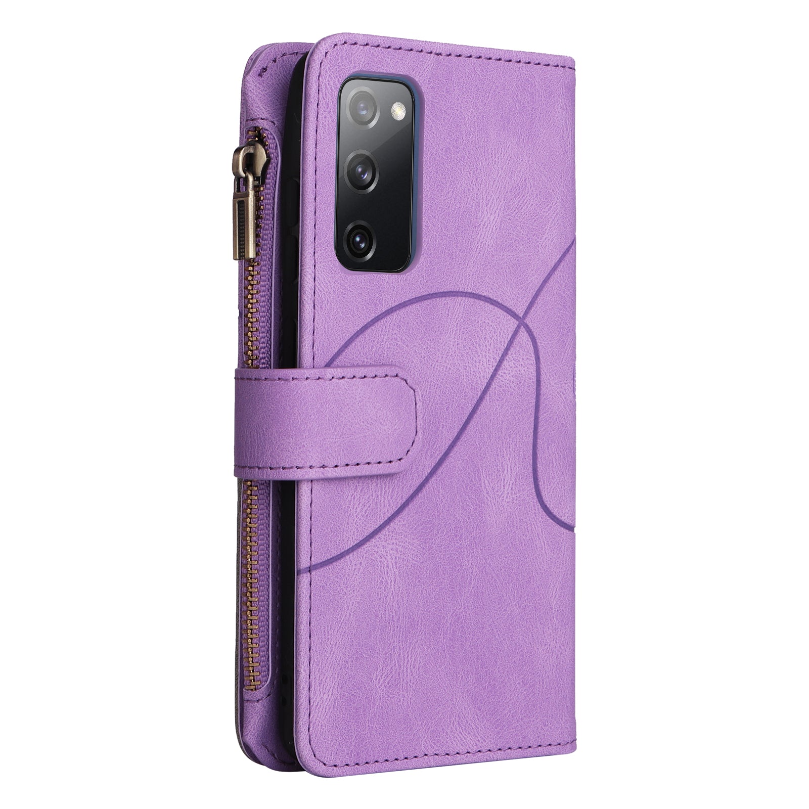 For Samsung Galaxy S20 FE 2022/S20 FE 5G/S20 FE 4G/S20 Lite KT Multi-function Series-5 Stylish Bi-color Splicing PU Leather Shockproof Case Zipper Pocket Multiple Card Slots Cover Shell - Light Purple