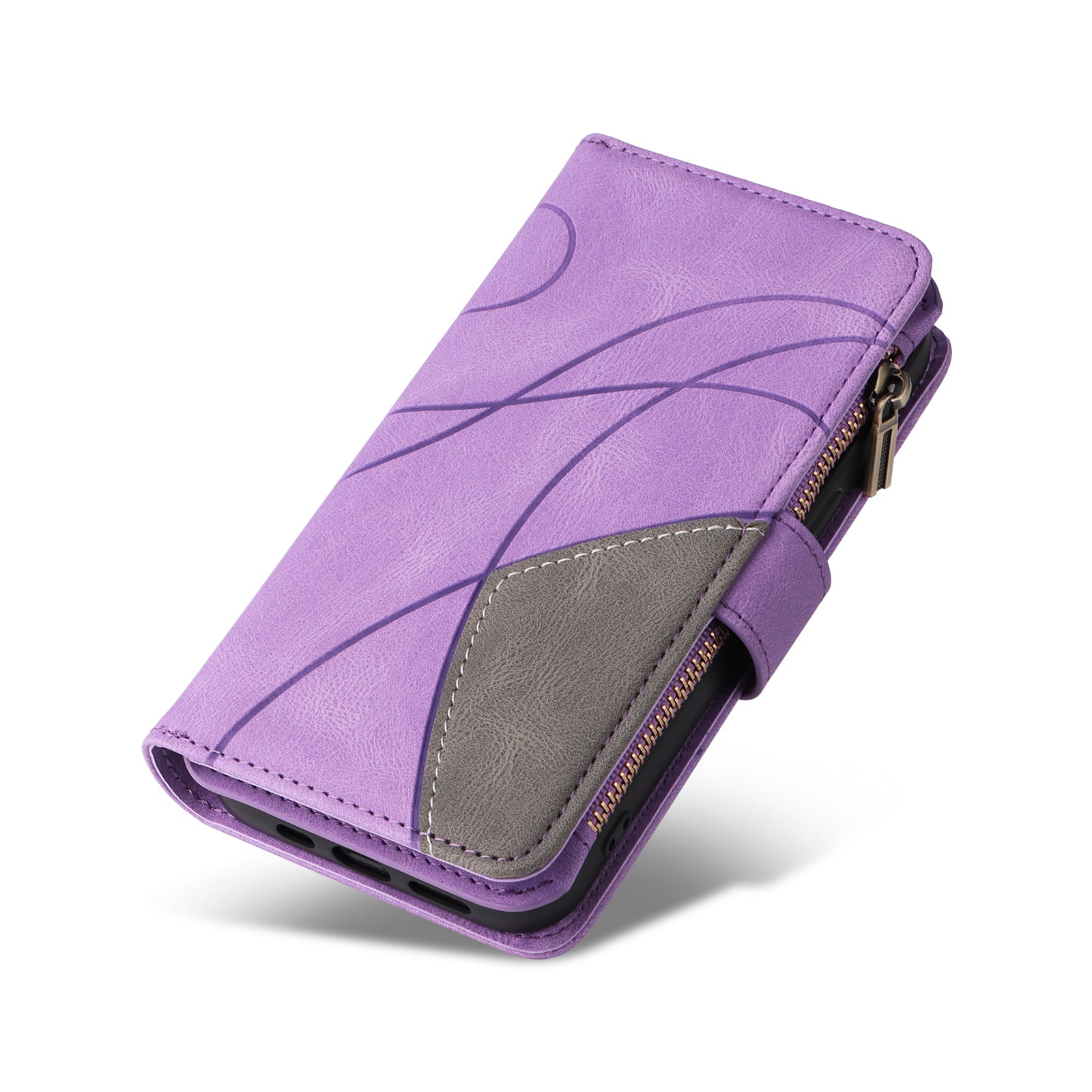 For Samsung Galaxy S20 FE 2022/S20 FE 5G/S20 FE 4G/S20 Lite KT Multi-function Series-5 Stylish Bi-color Splicing PU Leather Shockproof Case Zipper Pocket Multiple Card Slots Cover Shell - Light Purple