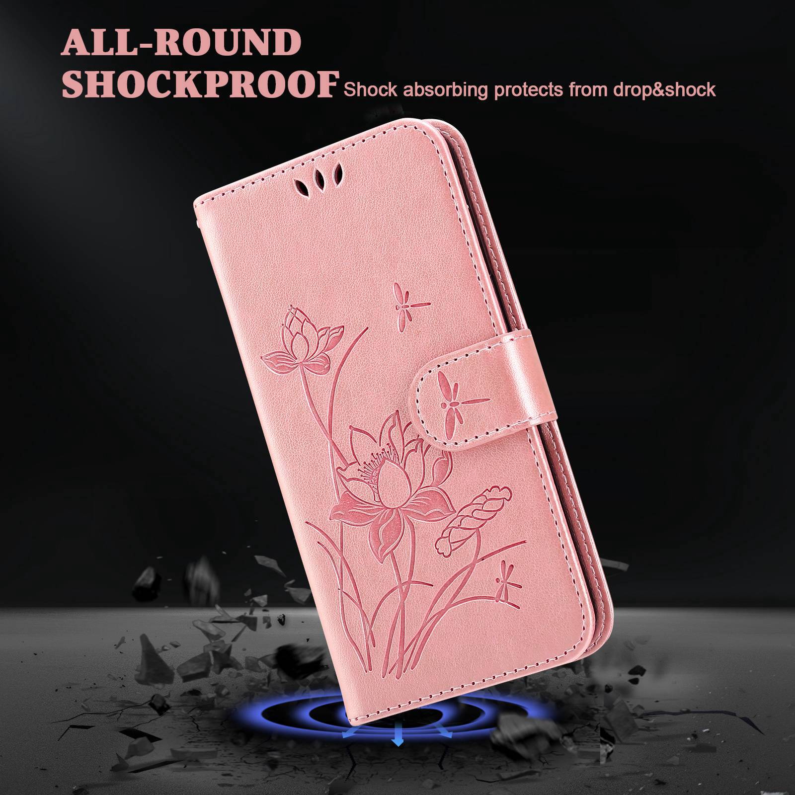 For Samsung Galaxy S20 FE 2022/S20 FE 4G/5G/S20 Lite Dual-layer Protection TPU+PU Leather Imprinted Lotus Pattern Case Anti-scratch Wallet Stand Shell - Pink