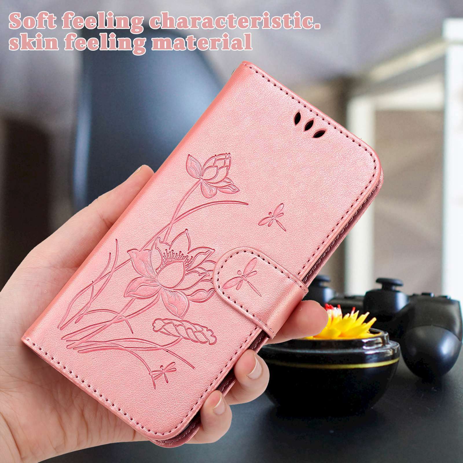 For Samsung Galaxy S20 FE 2022/S20 FE 4G/5G/S20 Lite Dual-layer Protection TPU+PU Leather Imprinted Lotus Pattern Case Anti-scratch Wallet Stand Shell - Pink