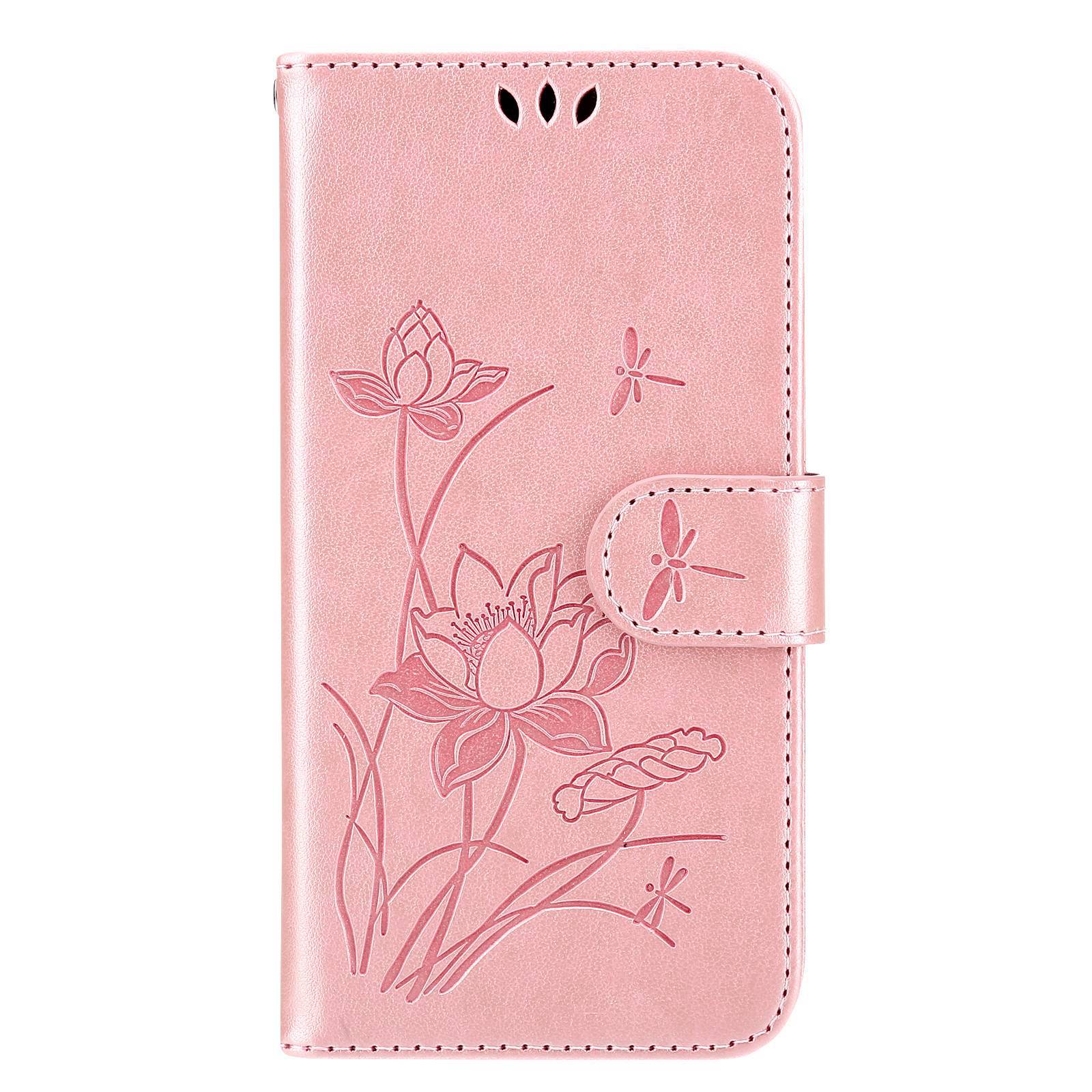 For Samsung Galaxy S20 FE 2022/S20 FE 4G/5G/S20 Lite Dual-layer Protection TPU+PU Leather Imprinted Lotus Pattern Case Anti-scratch Wallet Stand Shell - Pink