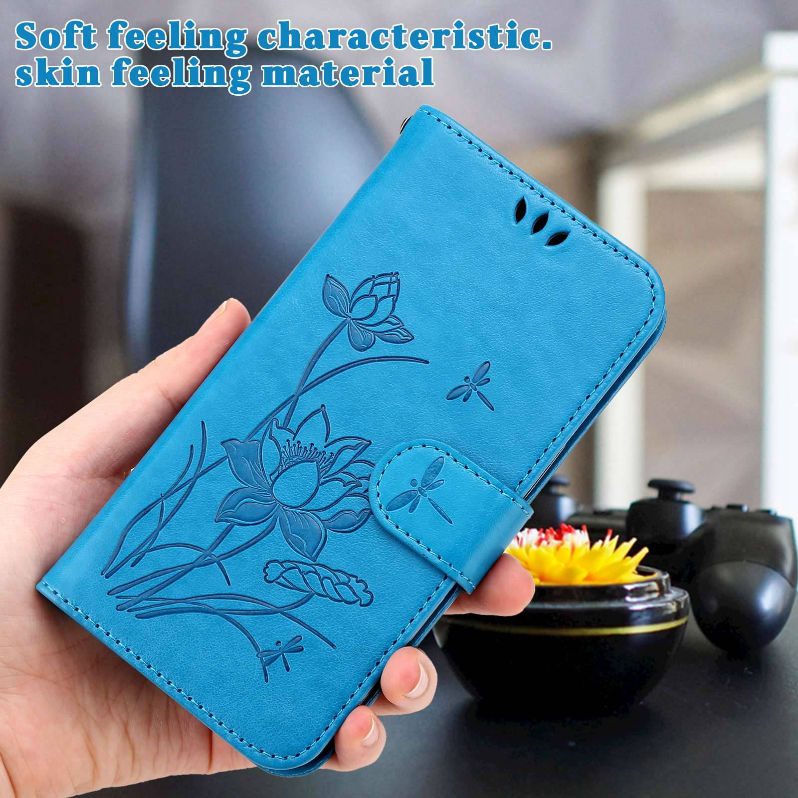 For Samsung Galaxy S20 FE 2022/S20 FE 4G/5G/S20 Lite Dual-layer Protection TPU+PU Leather Imprinted Lotus Pattern Case Anti-scratch Wallet Stand Shell - Blue