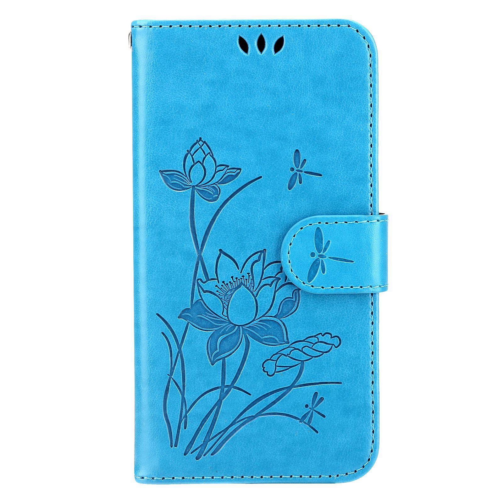 For Samsung Galaxy S20 FE 2022/S20 FE 4G/5G/S20 Lite Dual-layer Protection TPU+PU Leather Imprinted Lotus Pattern Case Anti-scratch Wallet Stand Shell - Blue