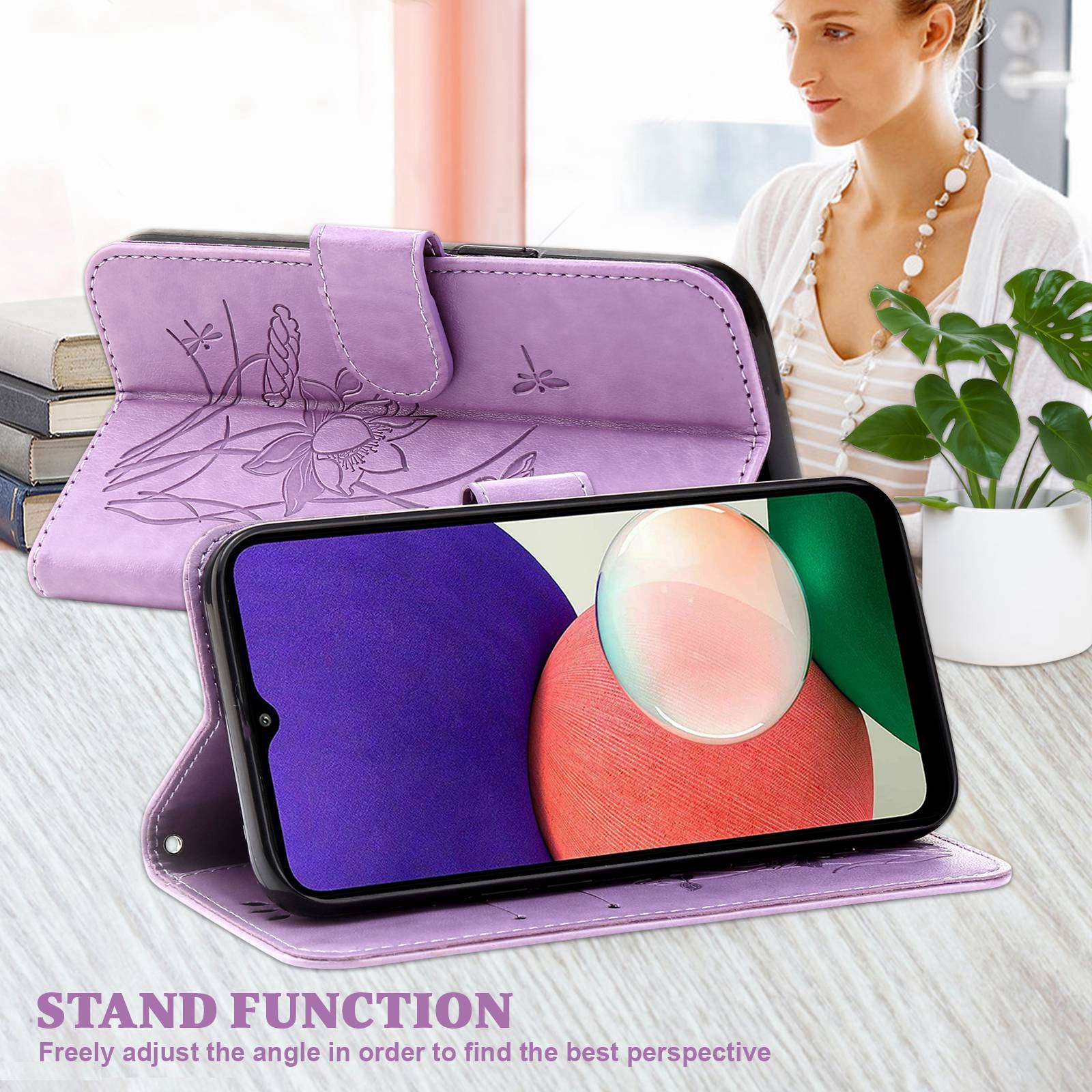 For Samsung Galaxy S20 FE 2022/S20 FE 4G/5G/S20 Lite Dual-layer Protection TPU+PU Leather Imprinted Lotus Pattern Case Anti-scratch Wallet Stand Shell - Purple