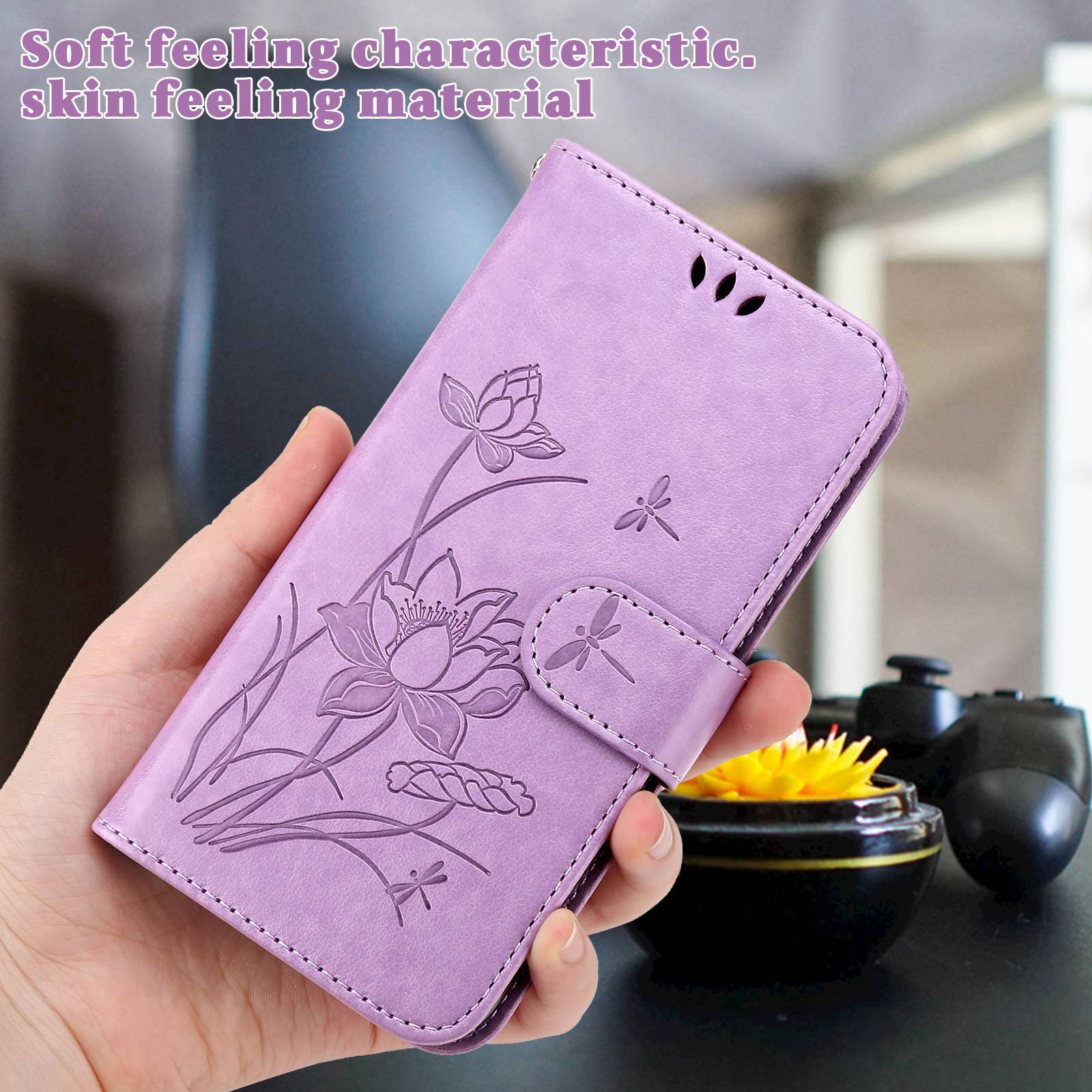 For Samsung Galaxy S20 FE 2022/S20 FE 4G/5G/S20 Lite Dual-layer Protection TPU+PU Leather Imprinted Lotus Pattern Case Anti-scratch Wallet Stand Shell - Purple