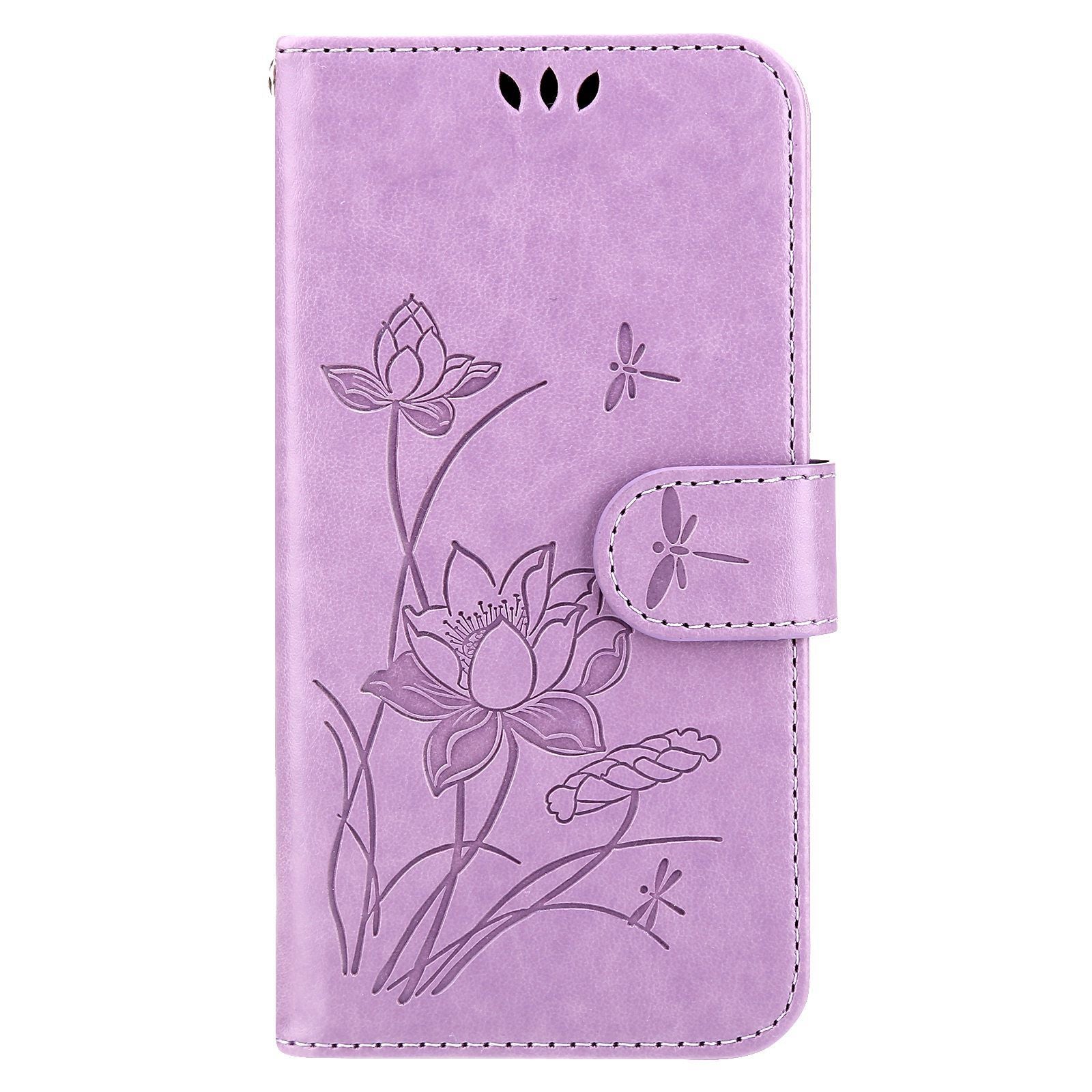 For Samsung Galaxy S20 FE 2022/S20 FE 4G/5G/S20 Lite Dual-layer Protection TPU+PU Leather Imprinted Lotus Pattern Case Anti-scratch Wallet Stand Shell - Purple