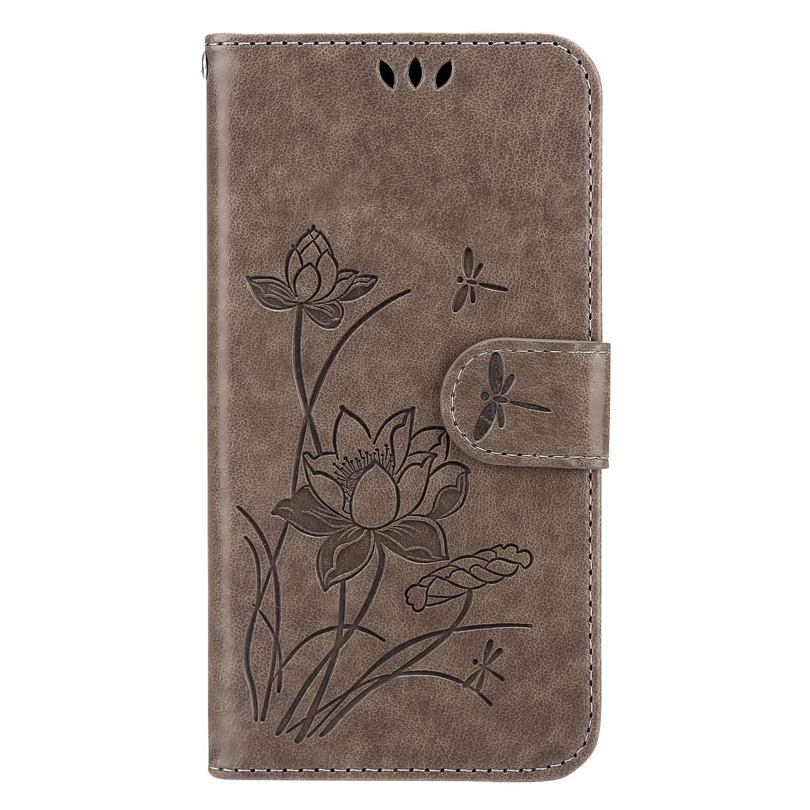 For Samsung Galaxy S20 FE 2022/S20 FE 4G/5G/S20 Lite Dual-layer Protection TPU+PU Leather Imprinted Lotus Pattern Case Anti-scratch Wallet Stand Shell - Grey