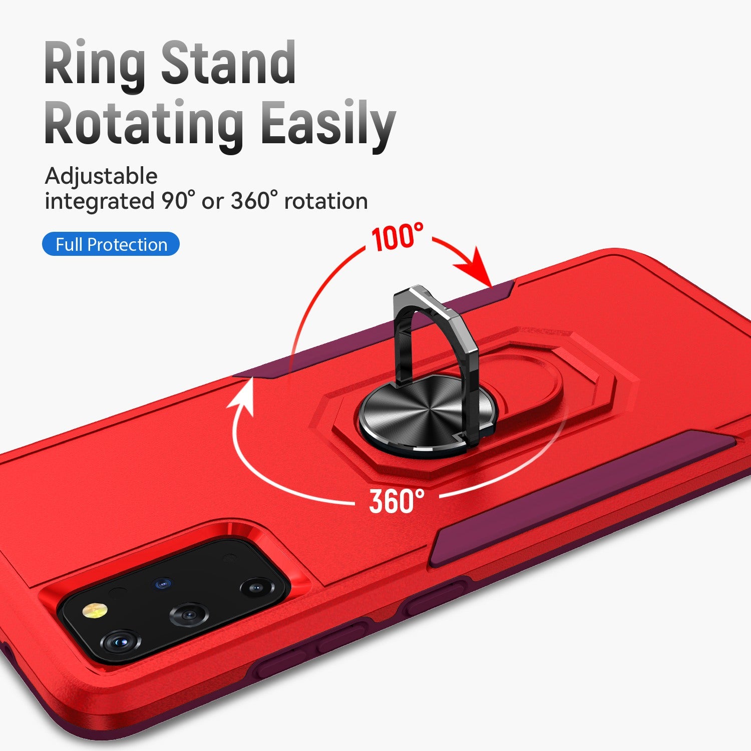 Defender Series Cellphone Case for Samsung Galaxy S20 Plus 4G/5G, Anti-stain PC + TPU Phone Cover with Rotary Ring Kickstand - Red/Rose