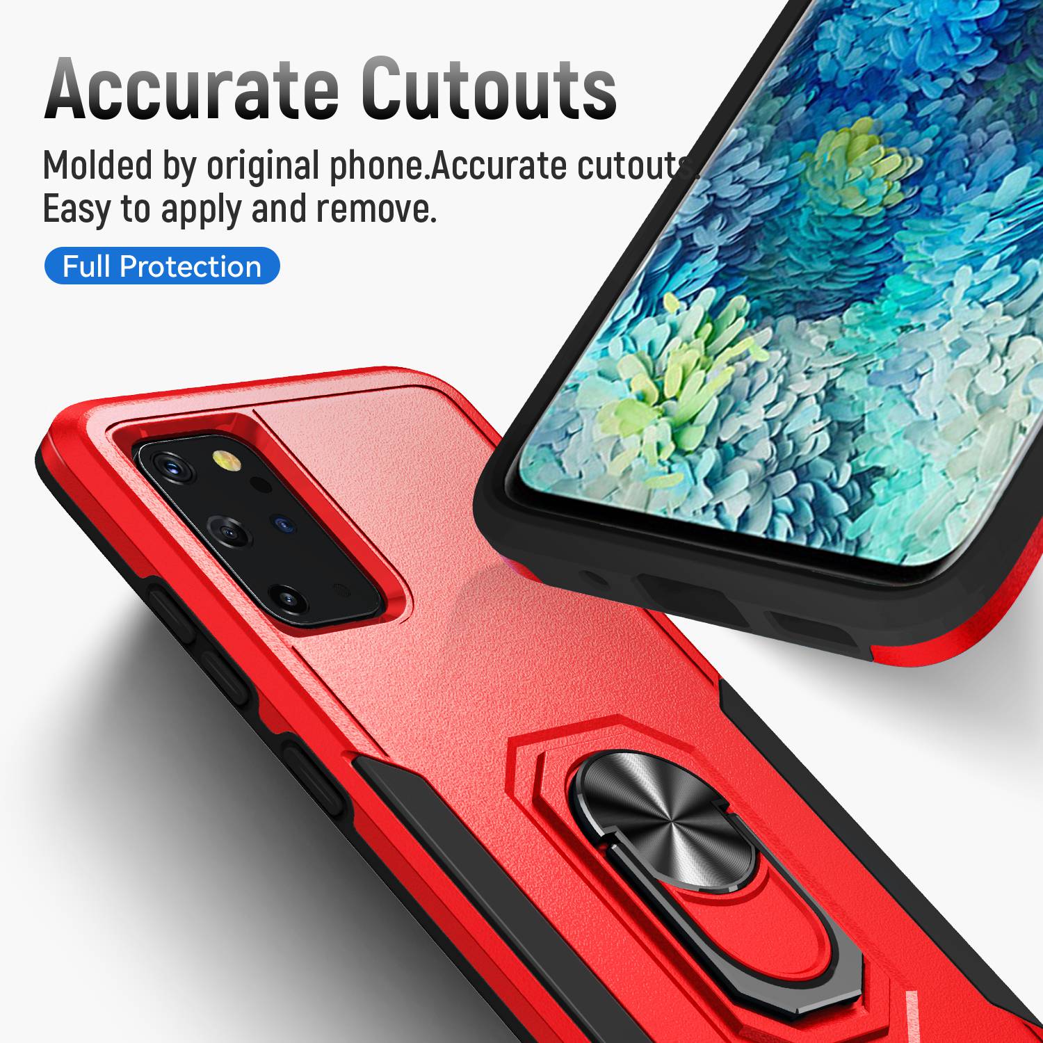 Defender Series Cellphone Case for Samsung Galaxy S20 Plus 4G/5G, Anti-stain PC + TPU Phone Cover with Rotary Ring Kickstand - Red/Black