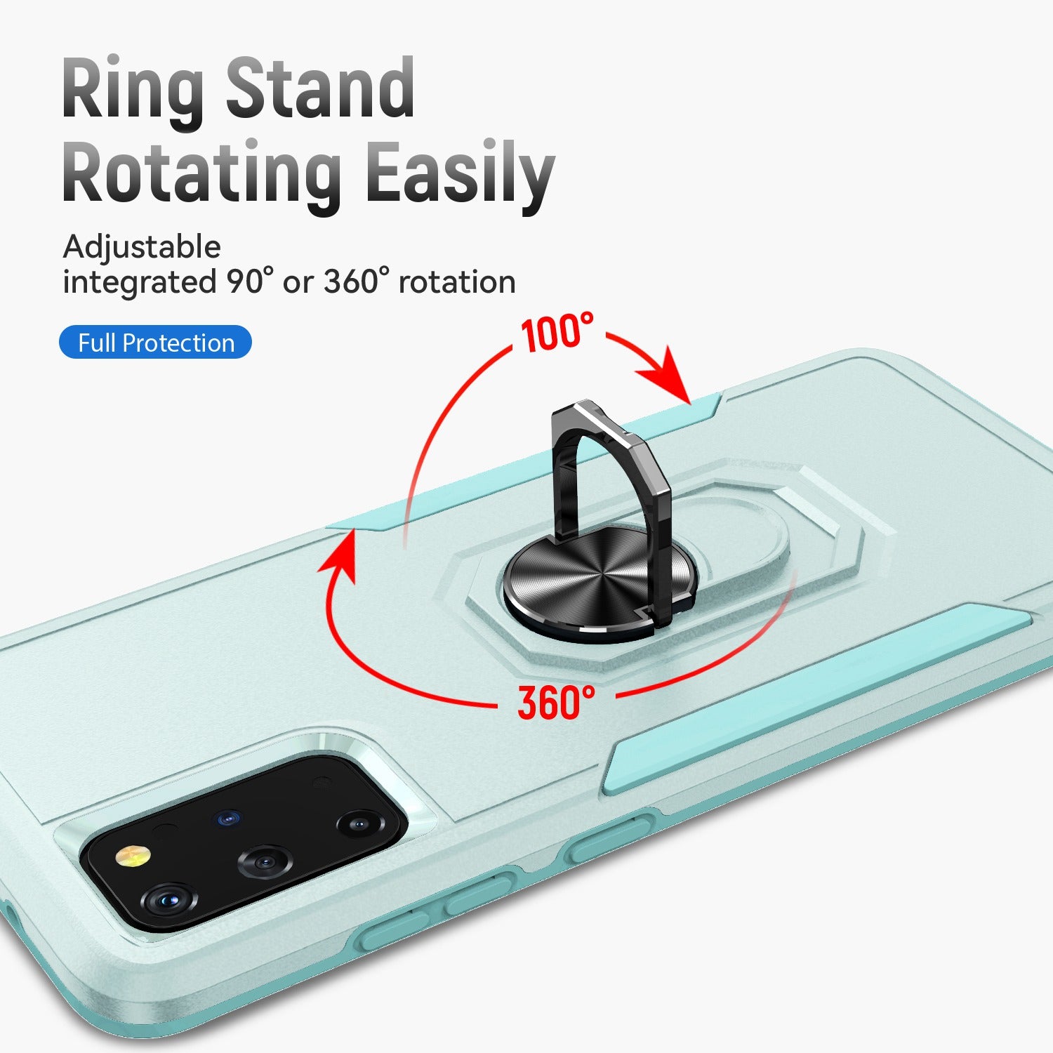 Defender Series Cellphone Case for Samsung Galaxy S20 Plus 4G/5G, Anti-stain PC + TPU Phone Cover with Rotary Ring Kickstand - Green/Green