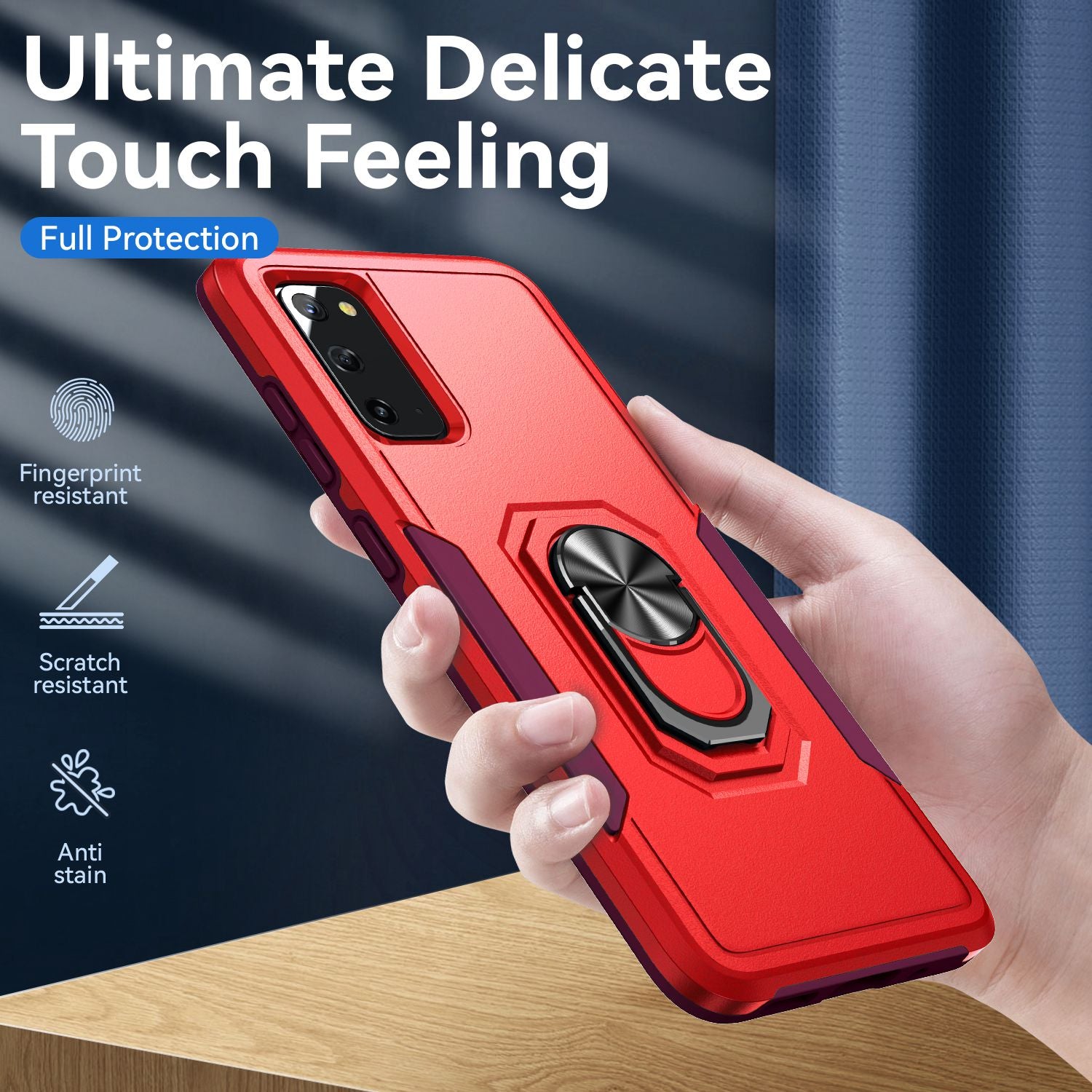 Defender Series Cellphone Case for Samsung Galaxy S20 4G/5G, Collision Resistant PC + TPU Combo Phone Cover with Rotary Ring Kickstand - Red/Rose