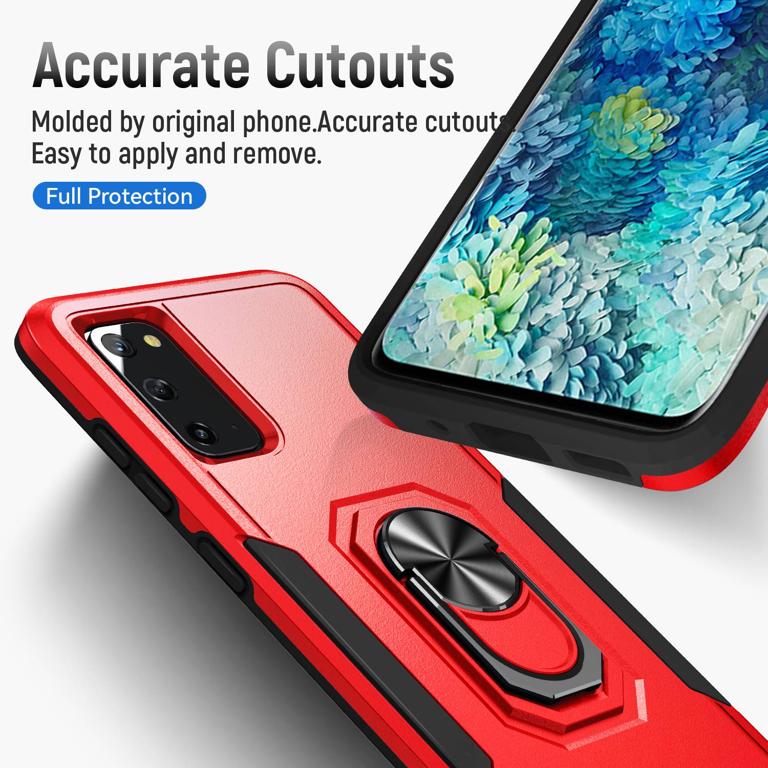 Defender Series Cellphone Case for Samsung Galaxy S20 4G/5G, Collision Resistant PC + TPU Combo Phone Cover with Rotary Ring Kickstand - Red/Black