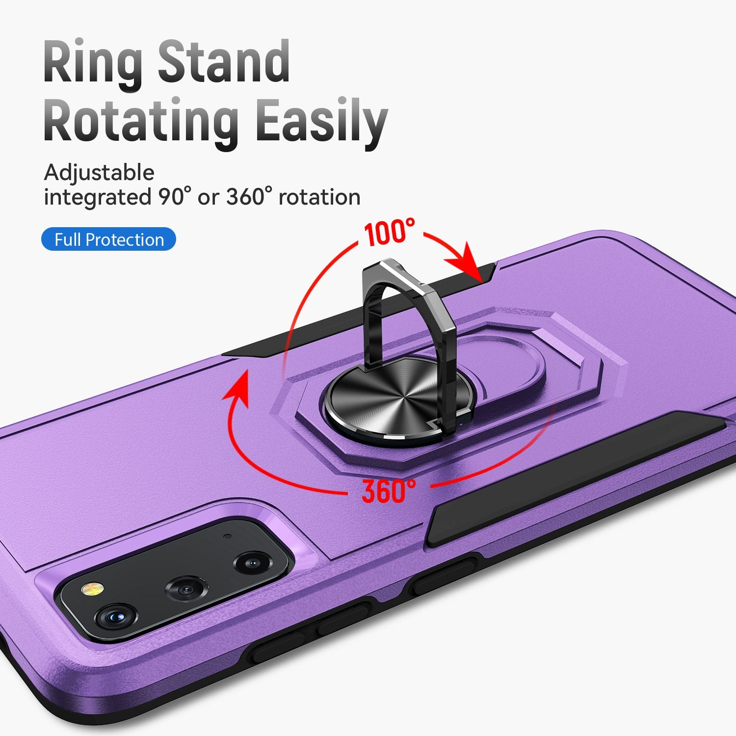 Defender Series Cellphone Case for Samsung Galaxy S20 4G/5G, Collision Resistant PC + TPU Combo Phone Cover with Rotary Ring Kickstand - Purple/Black