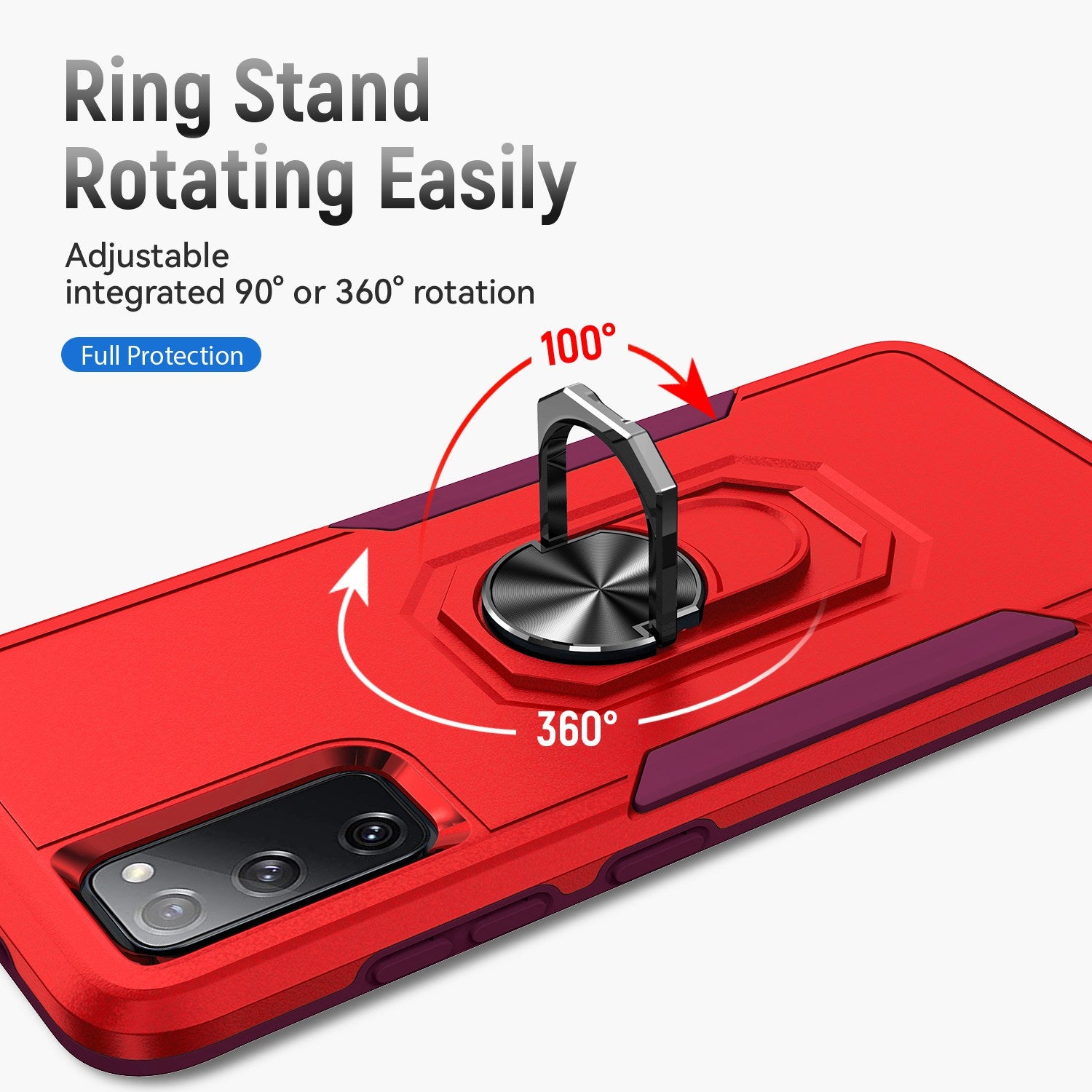 For Samsung Galaxy S20 FE 2022/S20 FE 4G/FE 5G/S20 Lite Defender Series Fingerprint Free PC + TPU Phone Cover Rotary Ring Kickstand Cellphone Case - Red/Rose