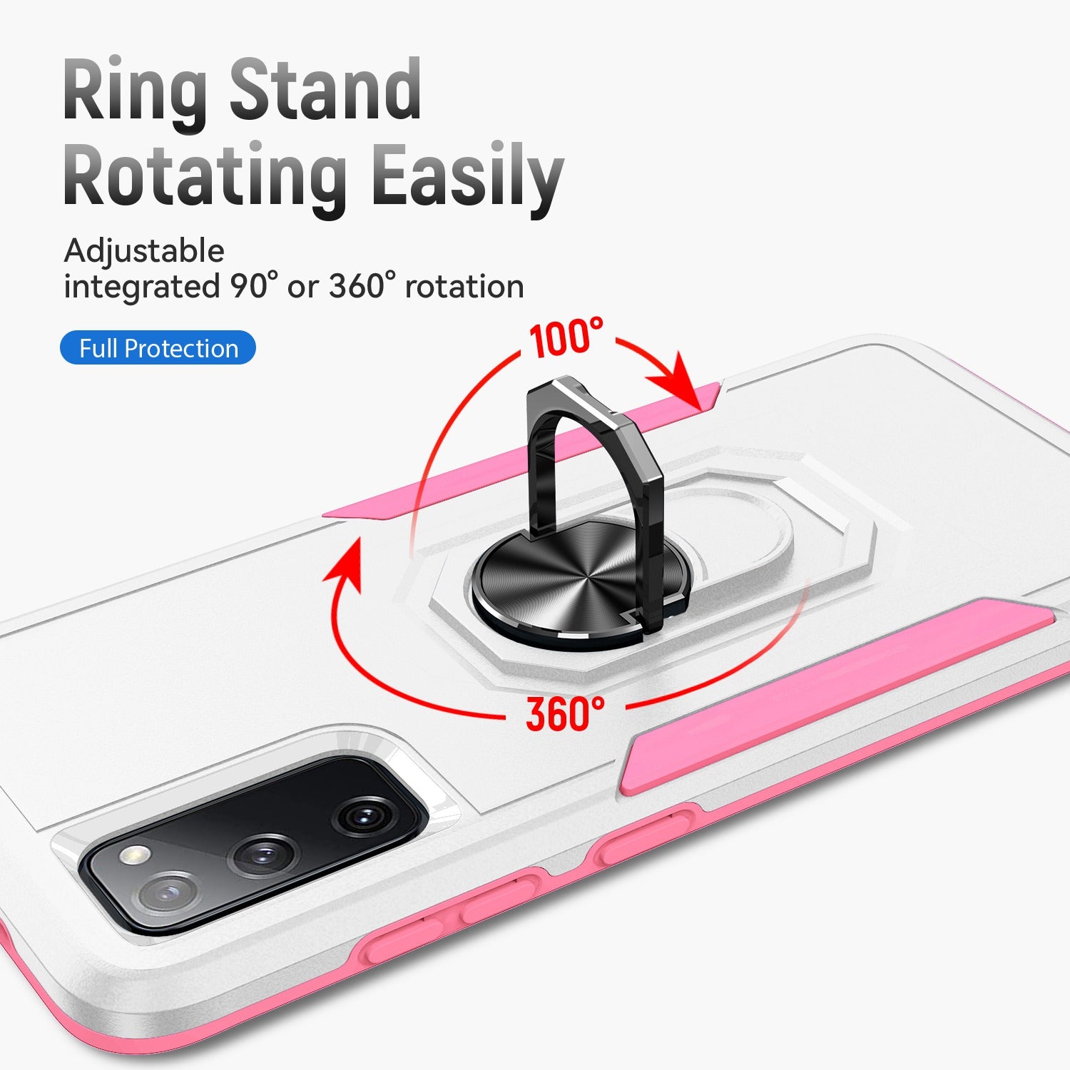 For Samsung Galaxy S20 FE 2022/S20 FE 4G/FE 5G/S20 Lite Defender Series Fingerprint Free PC + TPU Phone Cover Rotary Ring Kickstand Cellphone Case - White/Pink